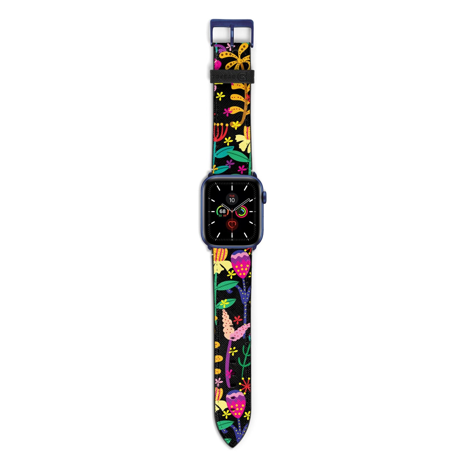 Colourful Flowery Apple Watch Strap with Blue Hardware