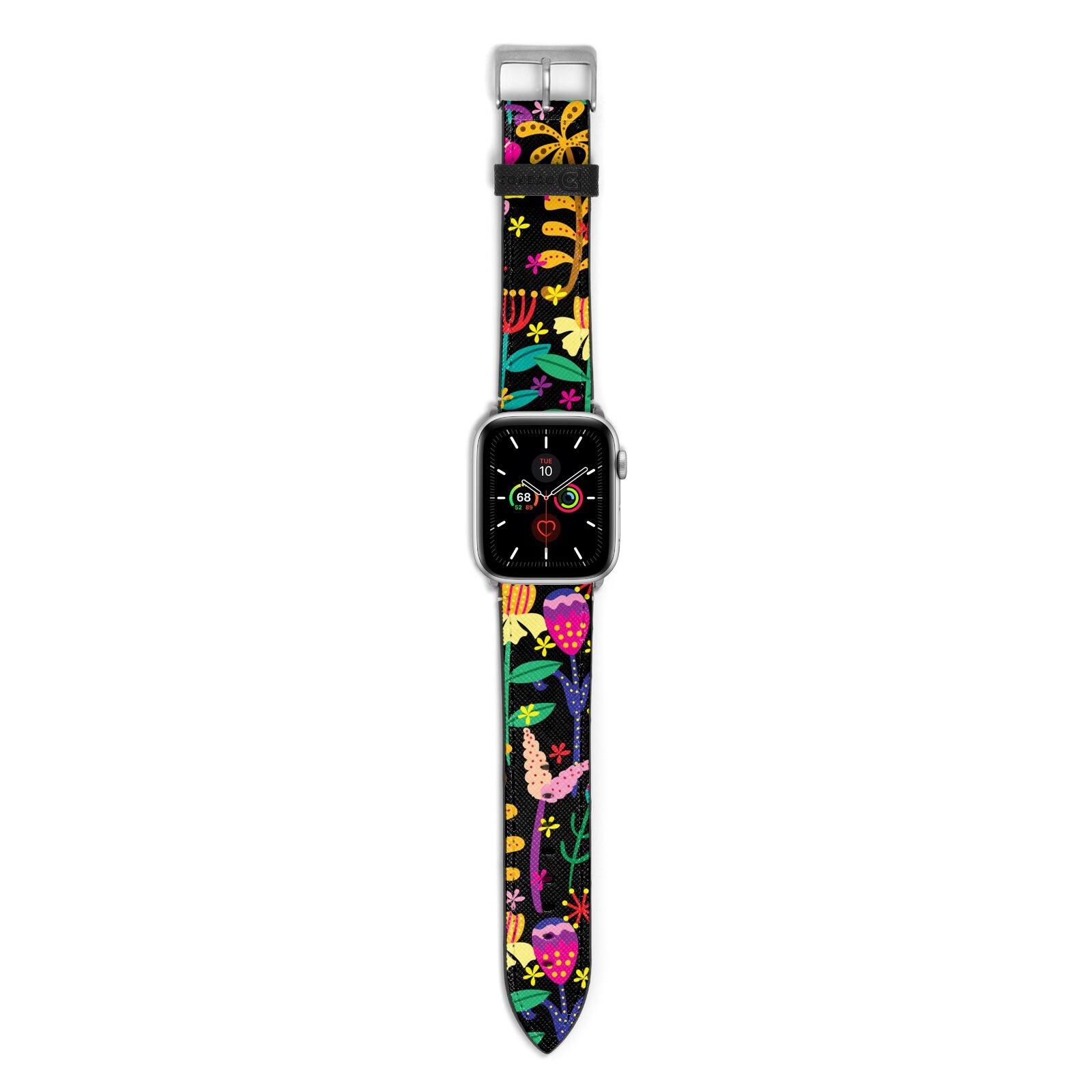 Colourful Flowery Apple Watch Strap with Silver Hardware