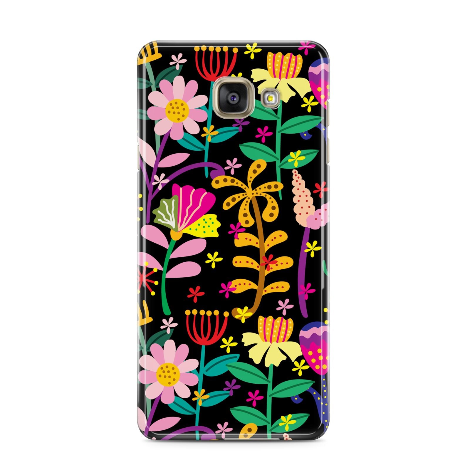 Colourful Flowery Samsung Galaxy A3 2016 Case on gold phone