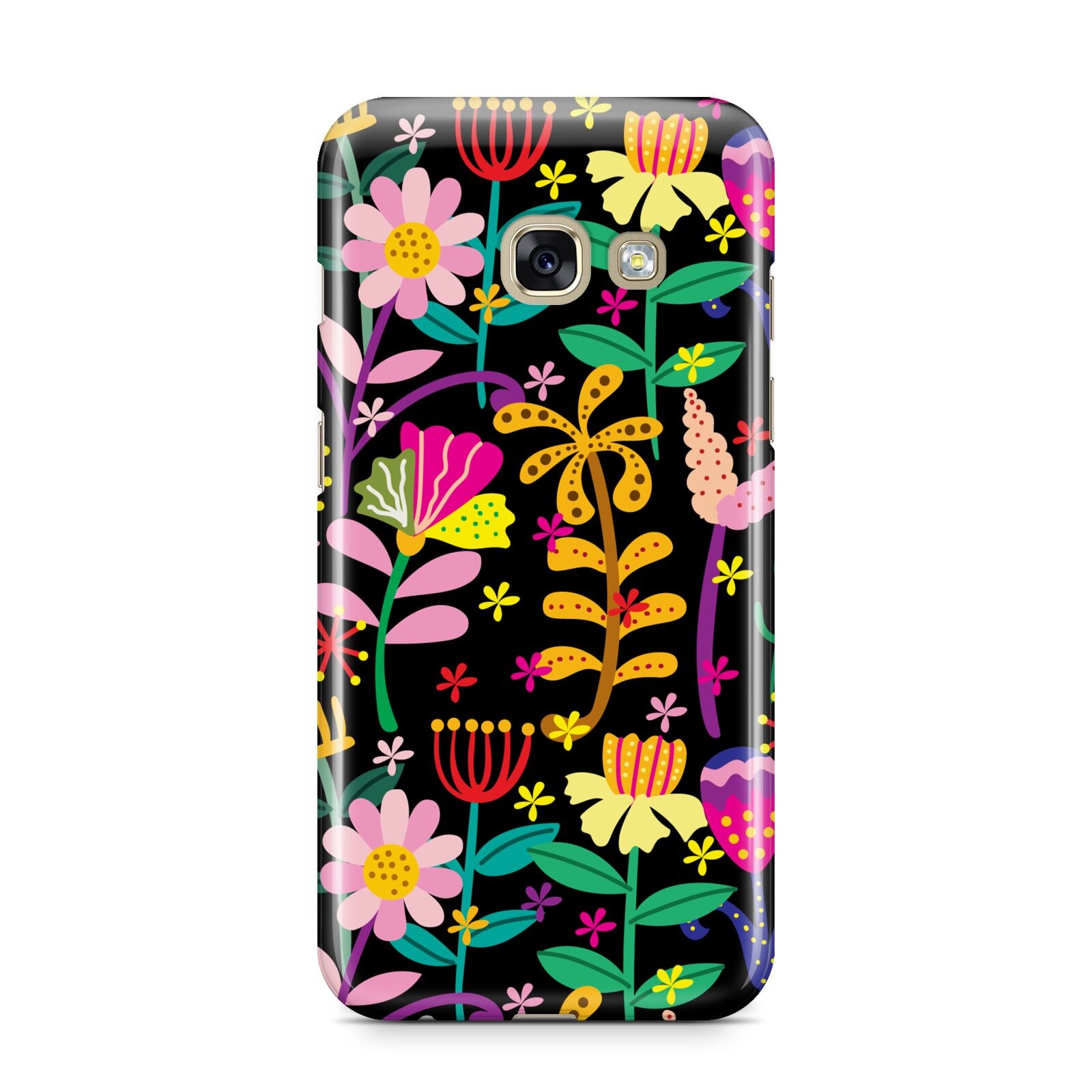 Colourful Flowery Samsung Galaxy A3 2017 Case on gold phone