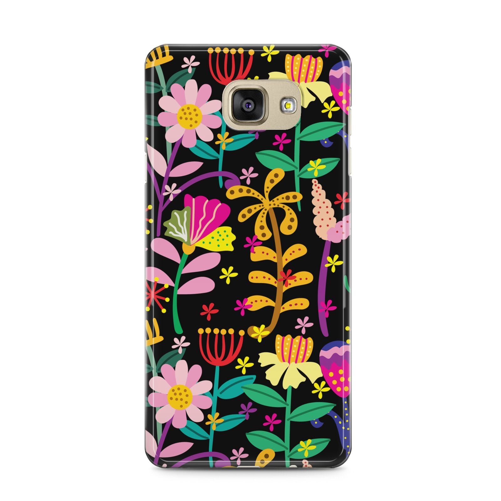 Colourful Flowery Samsung Galaxy A5 2016 Case on gold phone