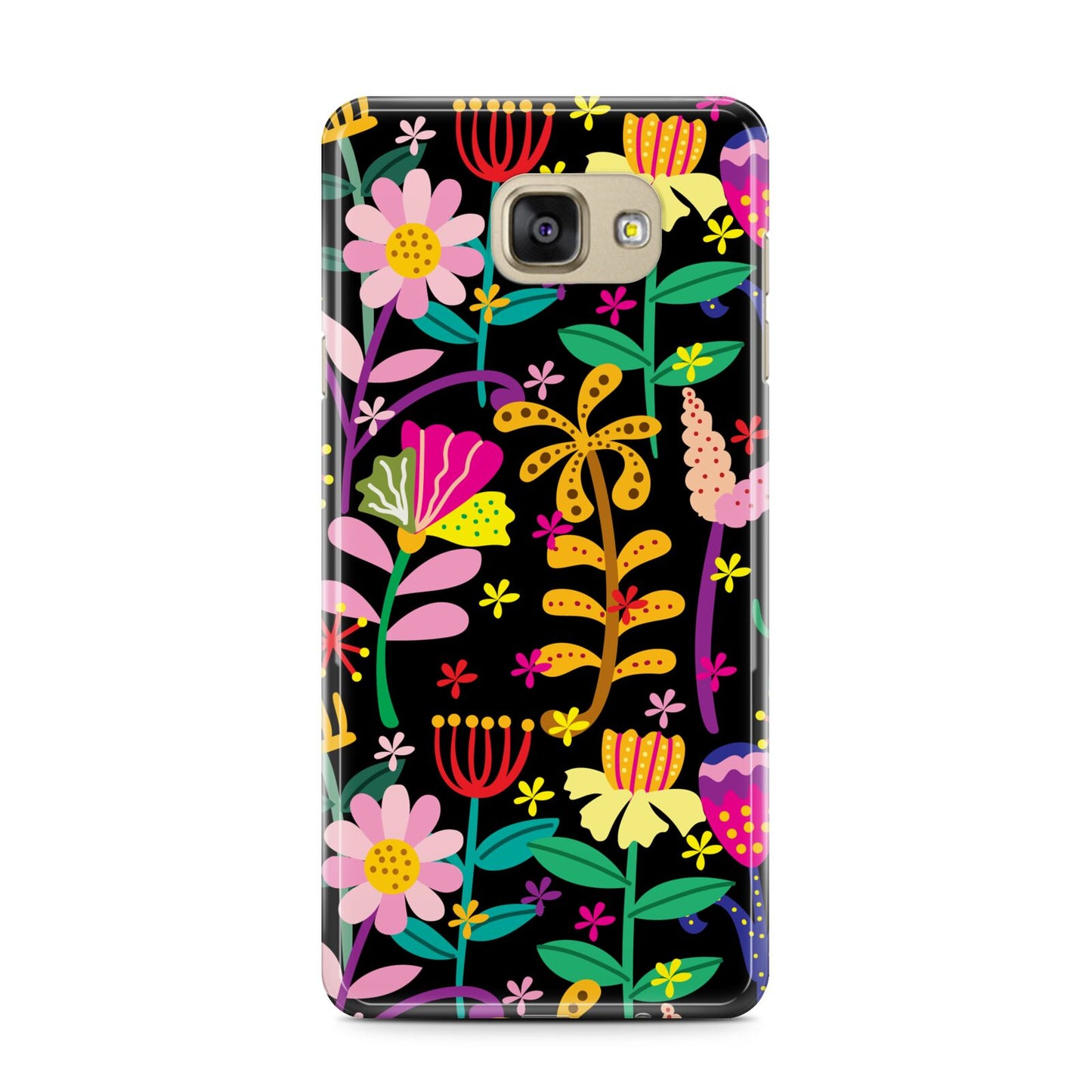 Colourful Flowery Samsung Galaxy A7 2016 Case on gold phone