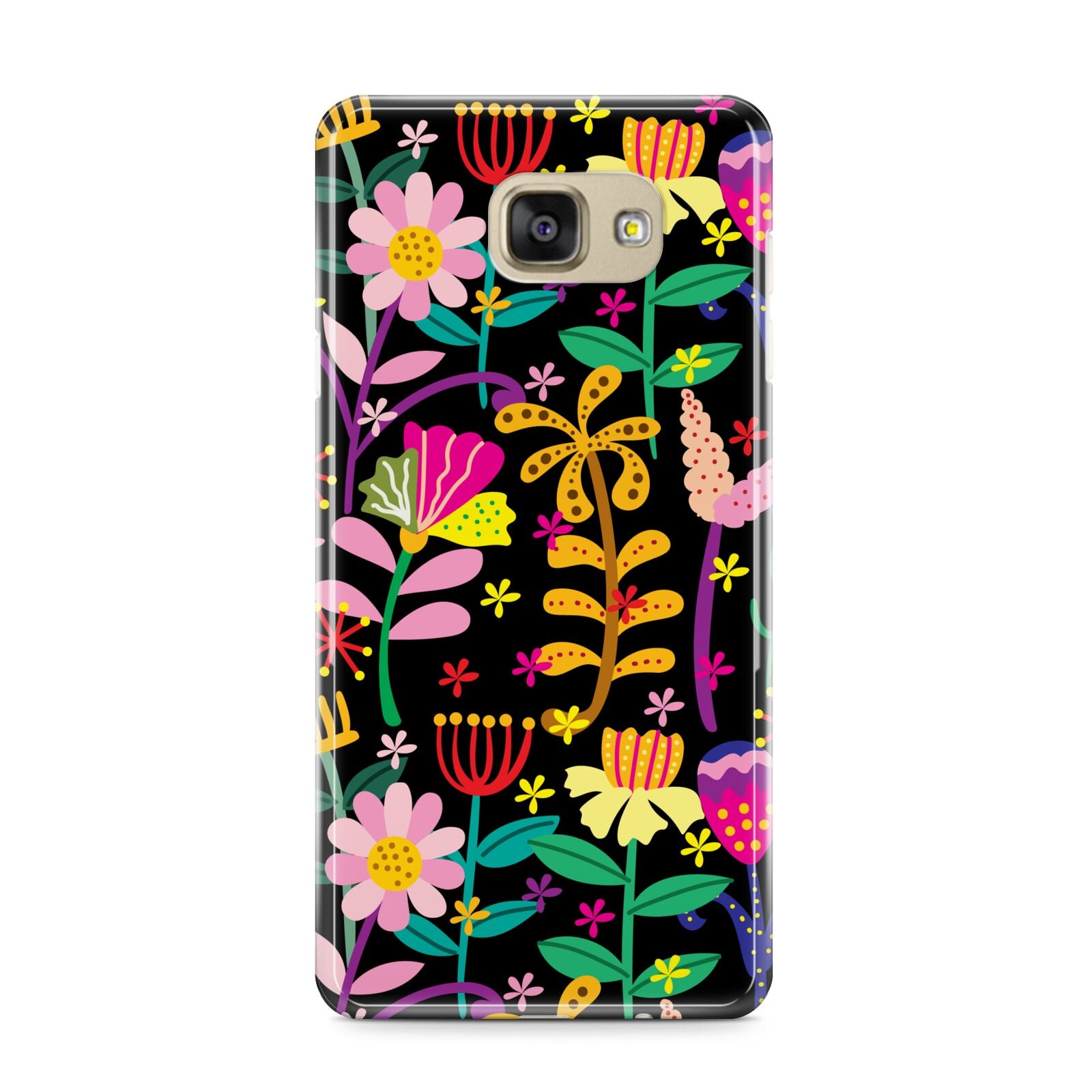 Colourful Flowery Samsung Galaxy A9 2016 Case on gold phone