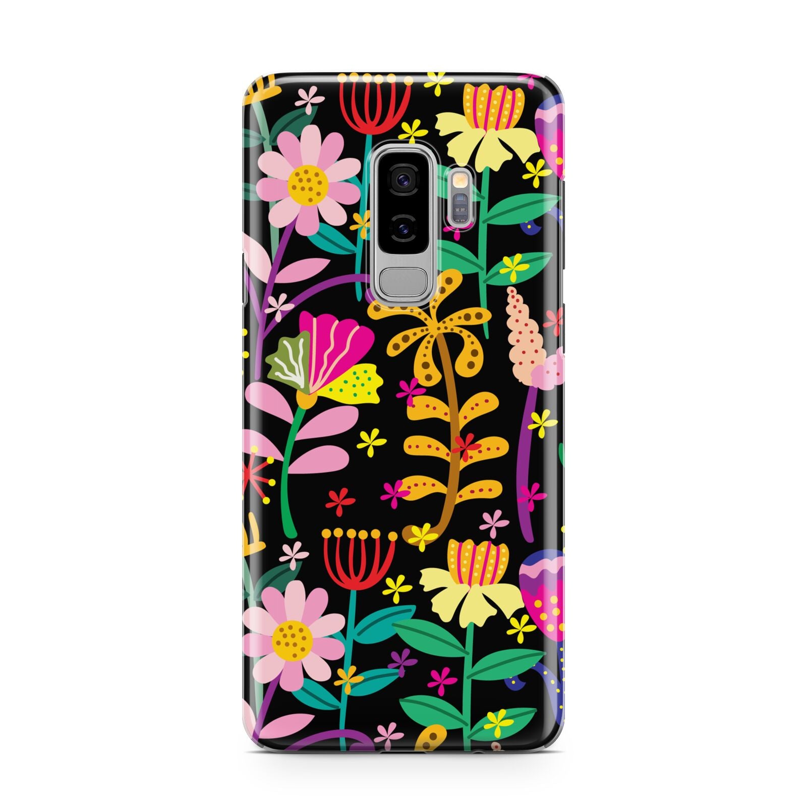 Colourful Flowery Samsung Galaxy S9 Plus Case on Silver phone