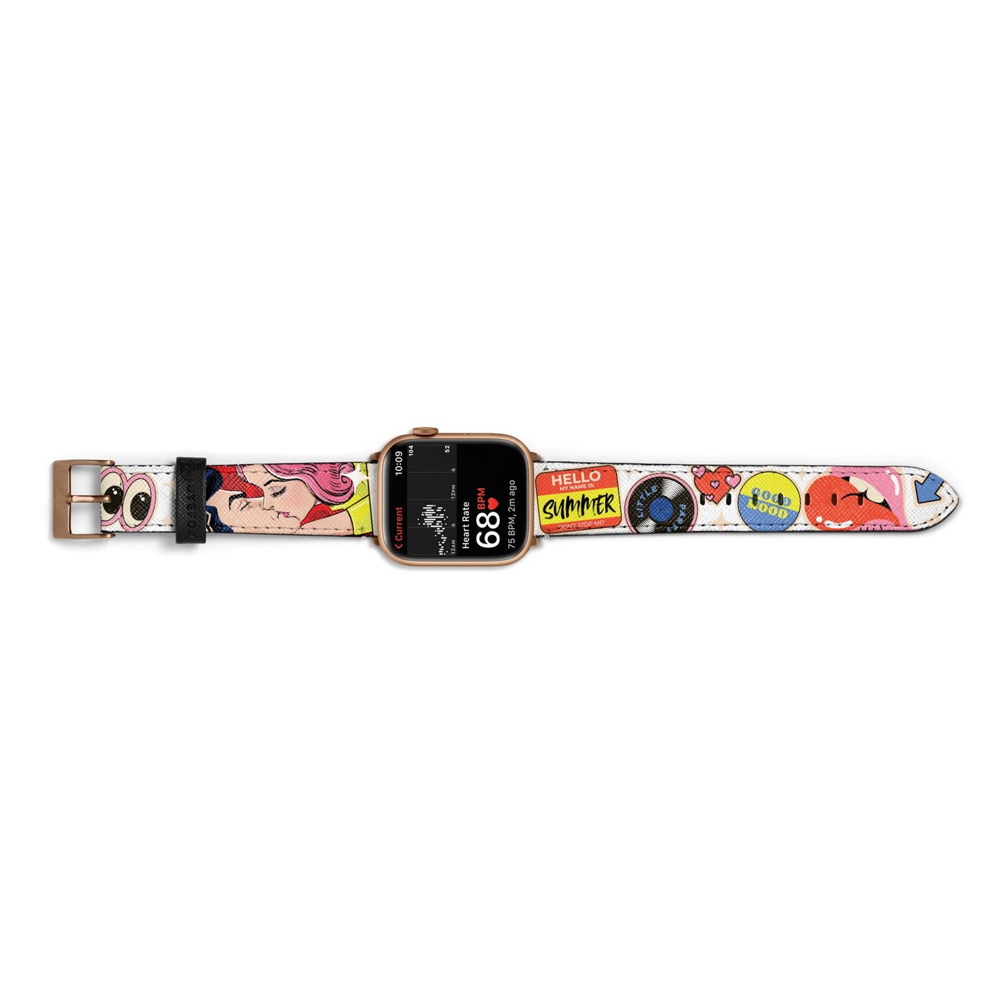 Comic Sticker Apple Watch Strap Size 38mm Landscape Image Gold Hardware