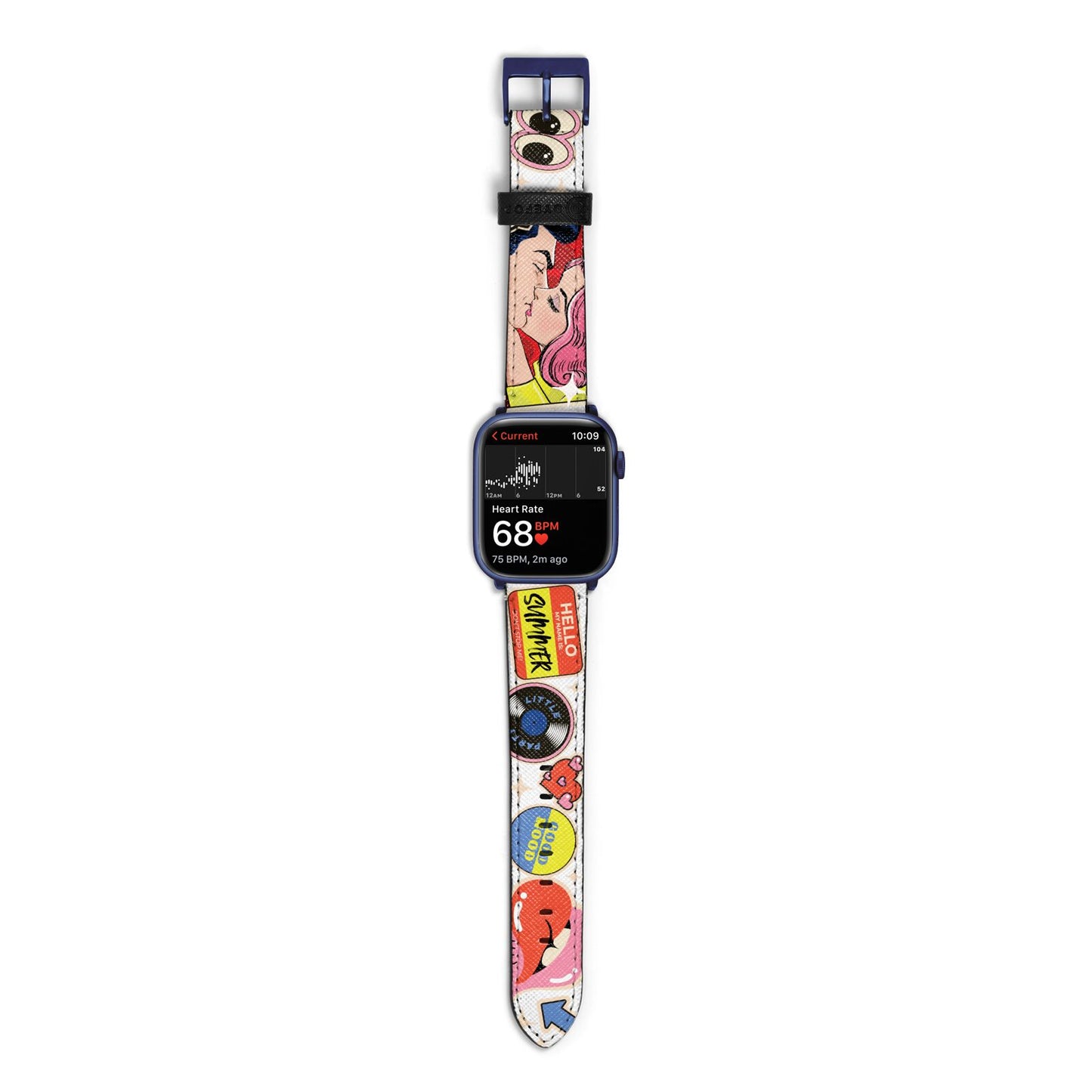 Comic Sticker Apple Watch Strap Size 38mm with Blue Hardware