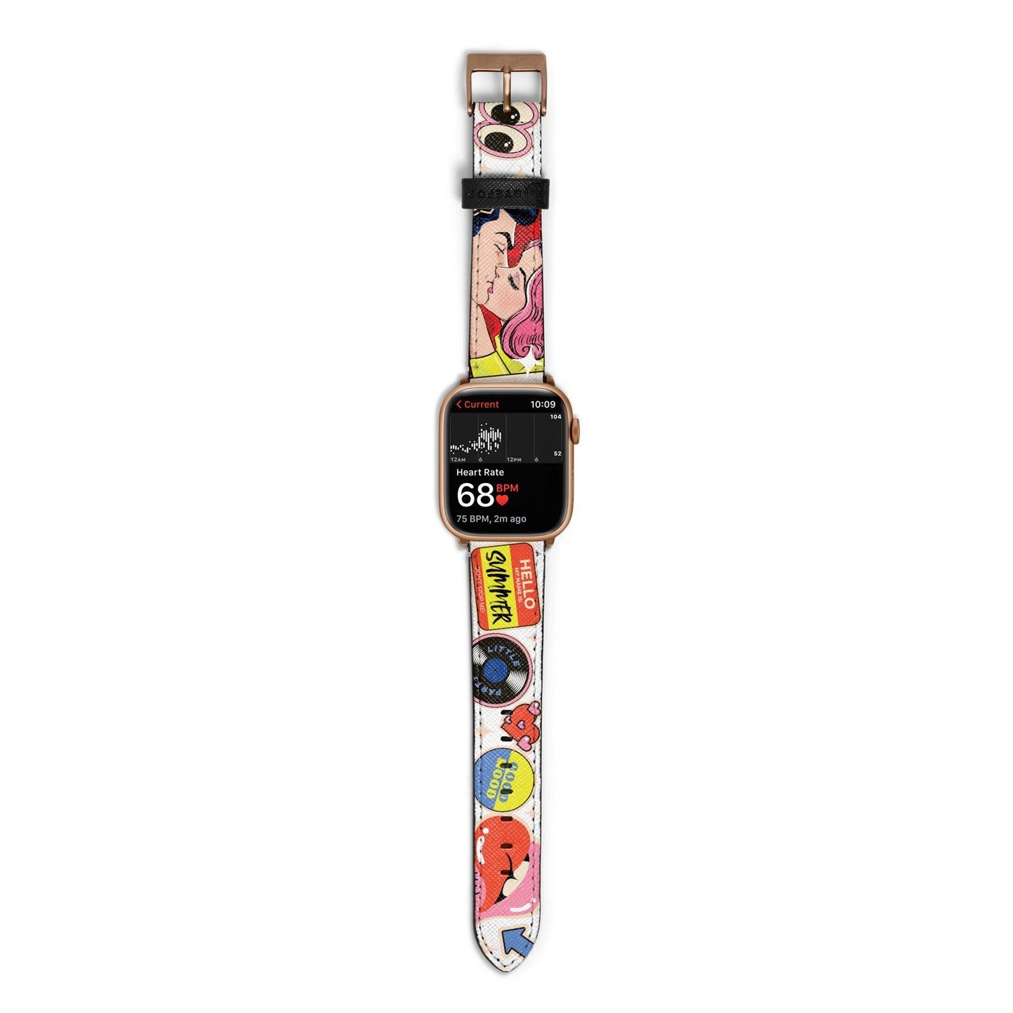 Comic Sticker Apple Watch Strap Size 38mm with Gold Hardware