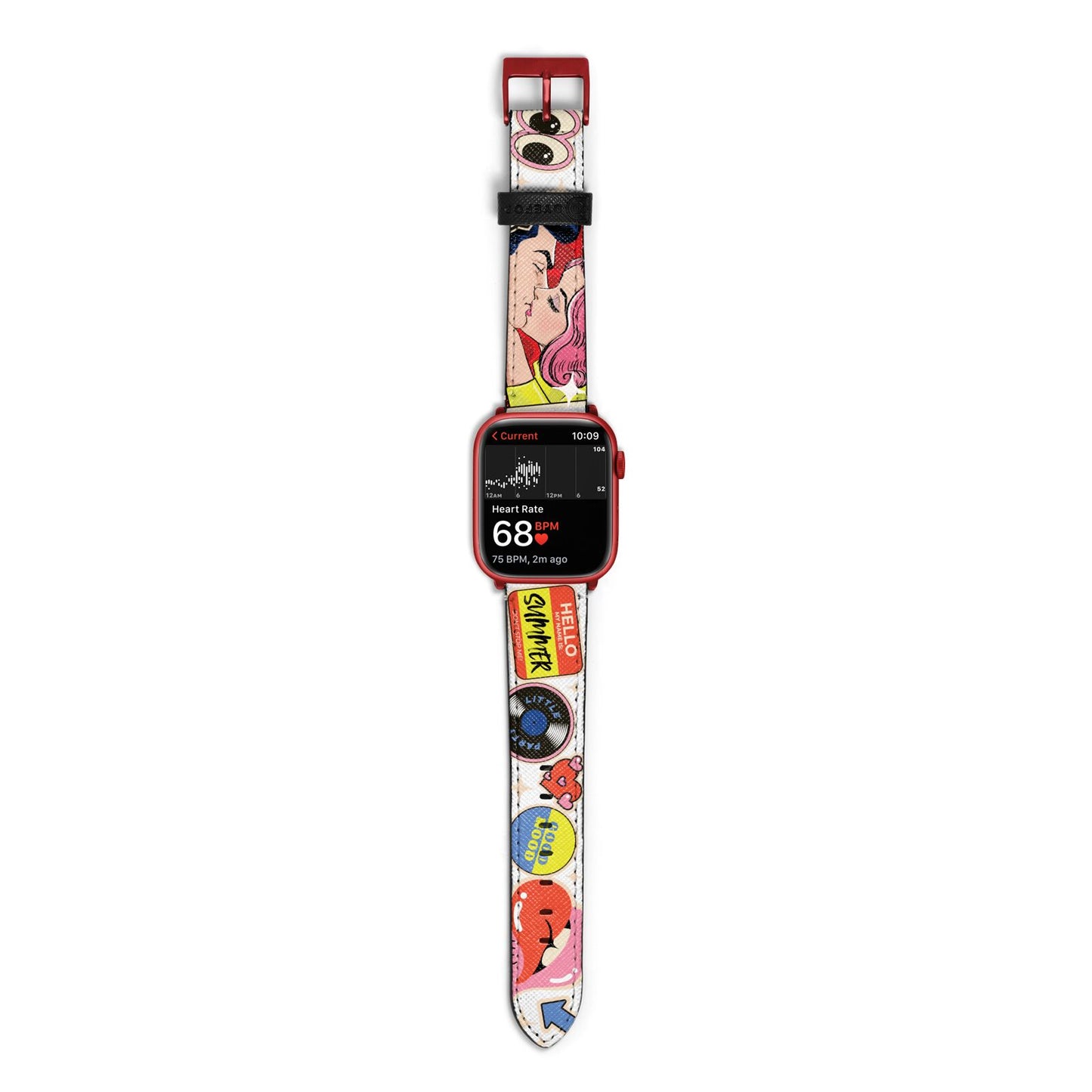 Comic Sticker Apple Watch Strap Size 38mm with Red Hardware