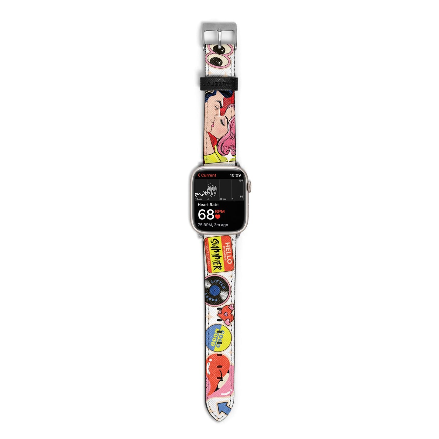 Comic Sticker Apple Watch Strap Size 38mm with Silver Hardware