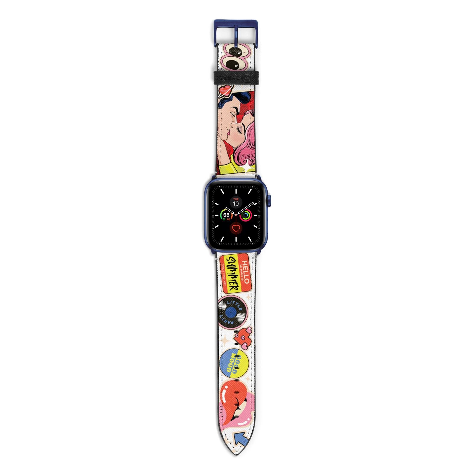 Comic Sticker Apple Watch Strap with Blue Hardware