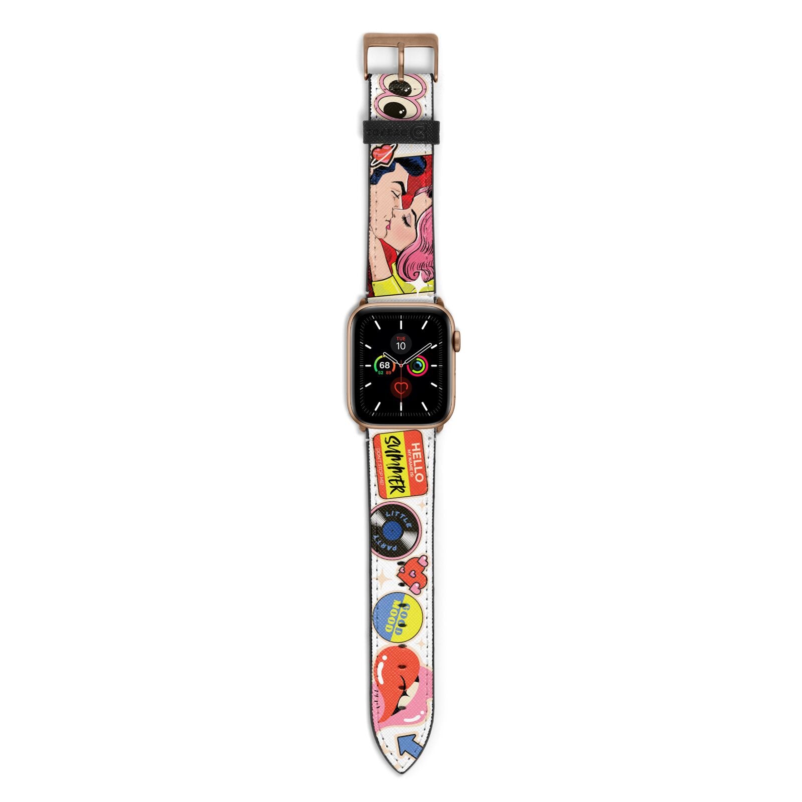 Comic Sticker Apple Watch Strap with Gold Hardware