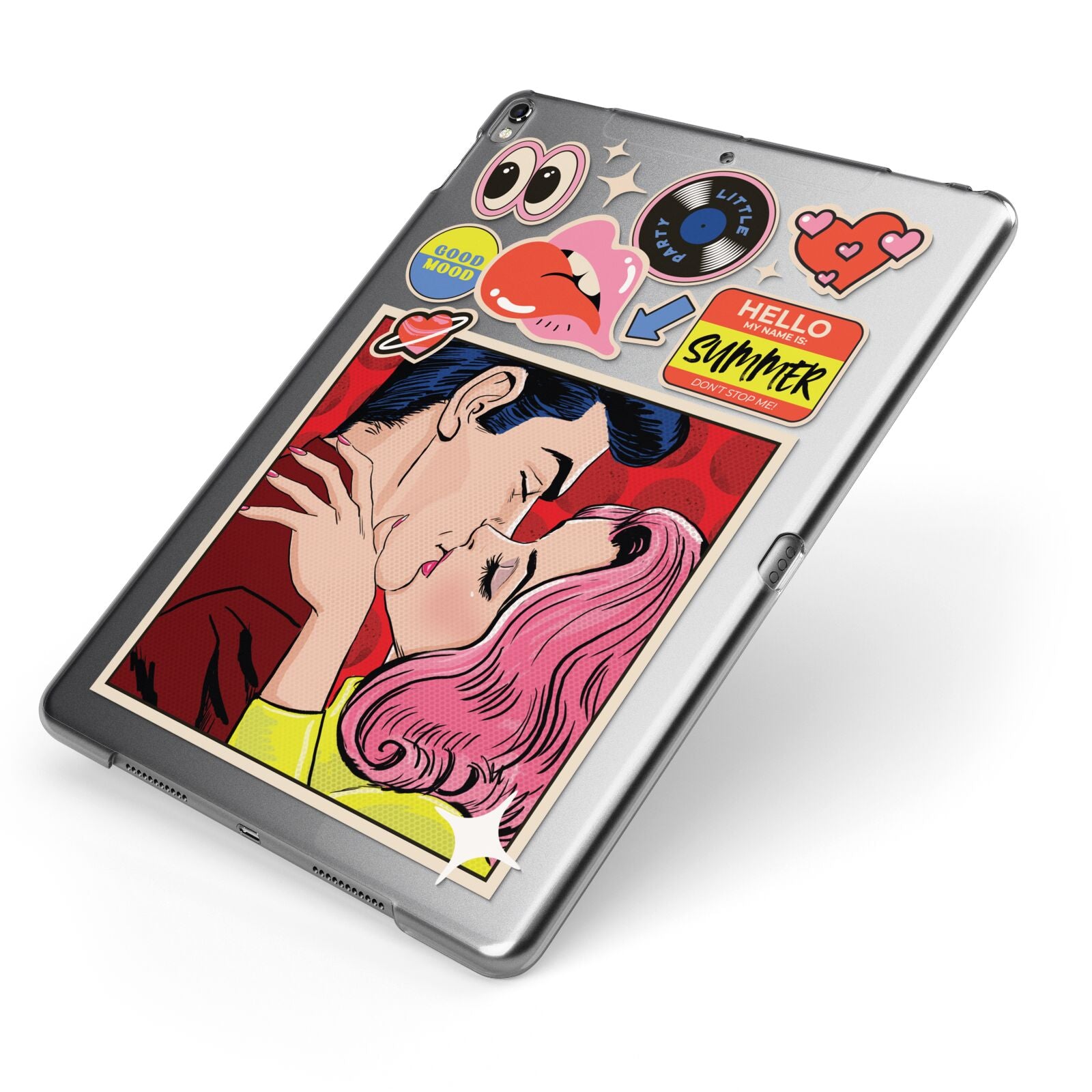 Comic Sticker Apple iPad Case on Grey iPad Side View