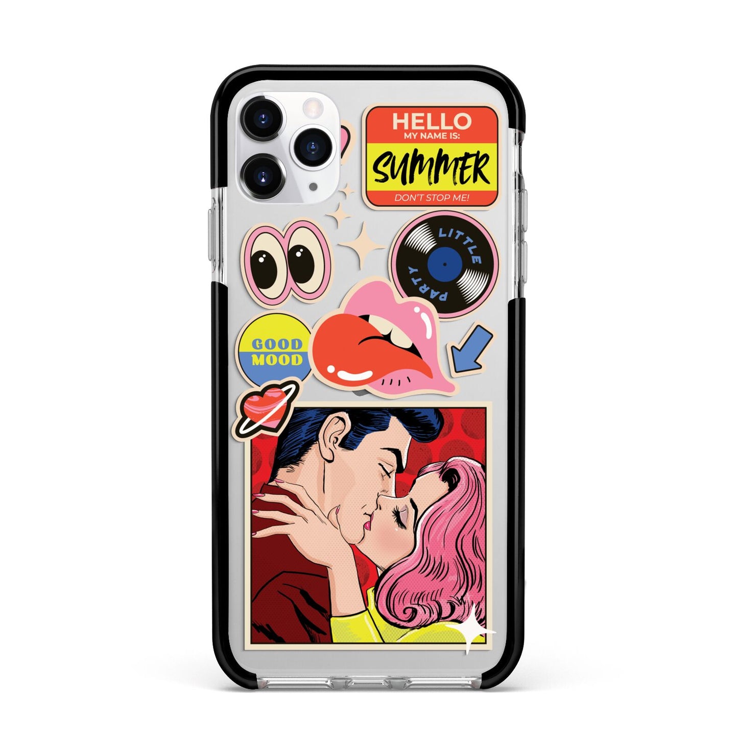 Comic Sticker Apple iPhone 11 Pro Max in Silver with Black Impact Case