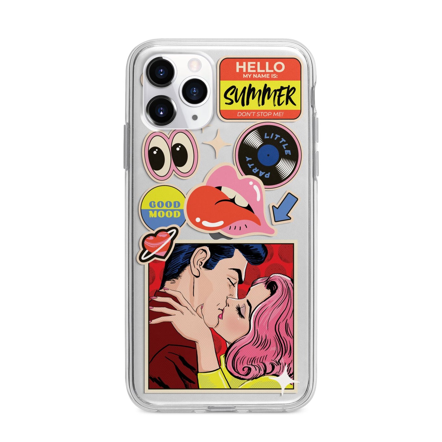 Comic Sticker Apple iPhone 11 Pro Max in Silver with Bumper Case