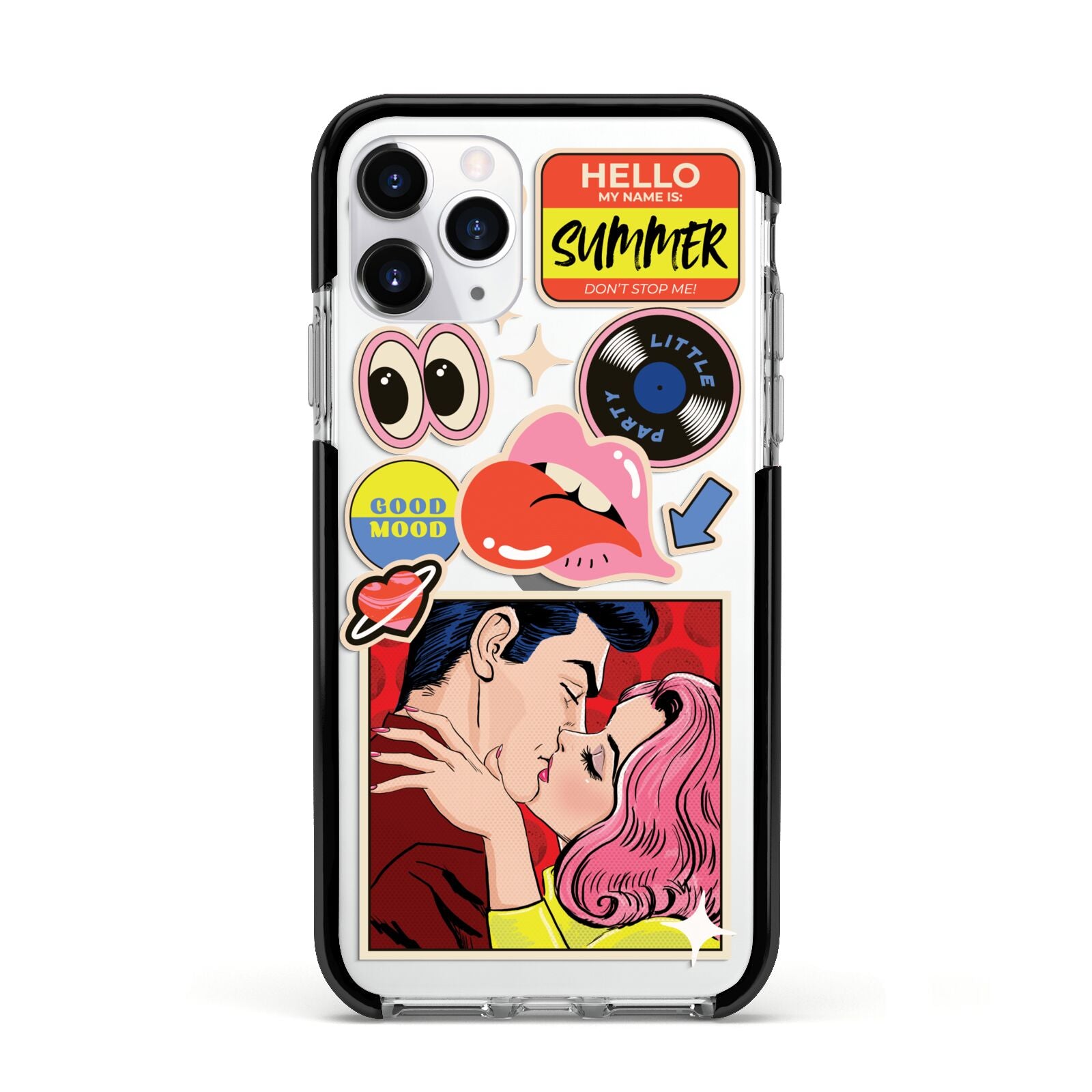 Comic Sticker Apple iPhone 11 Pro in Silver with Black Impact Case