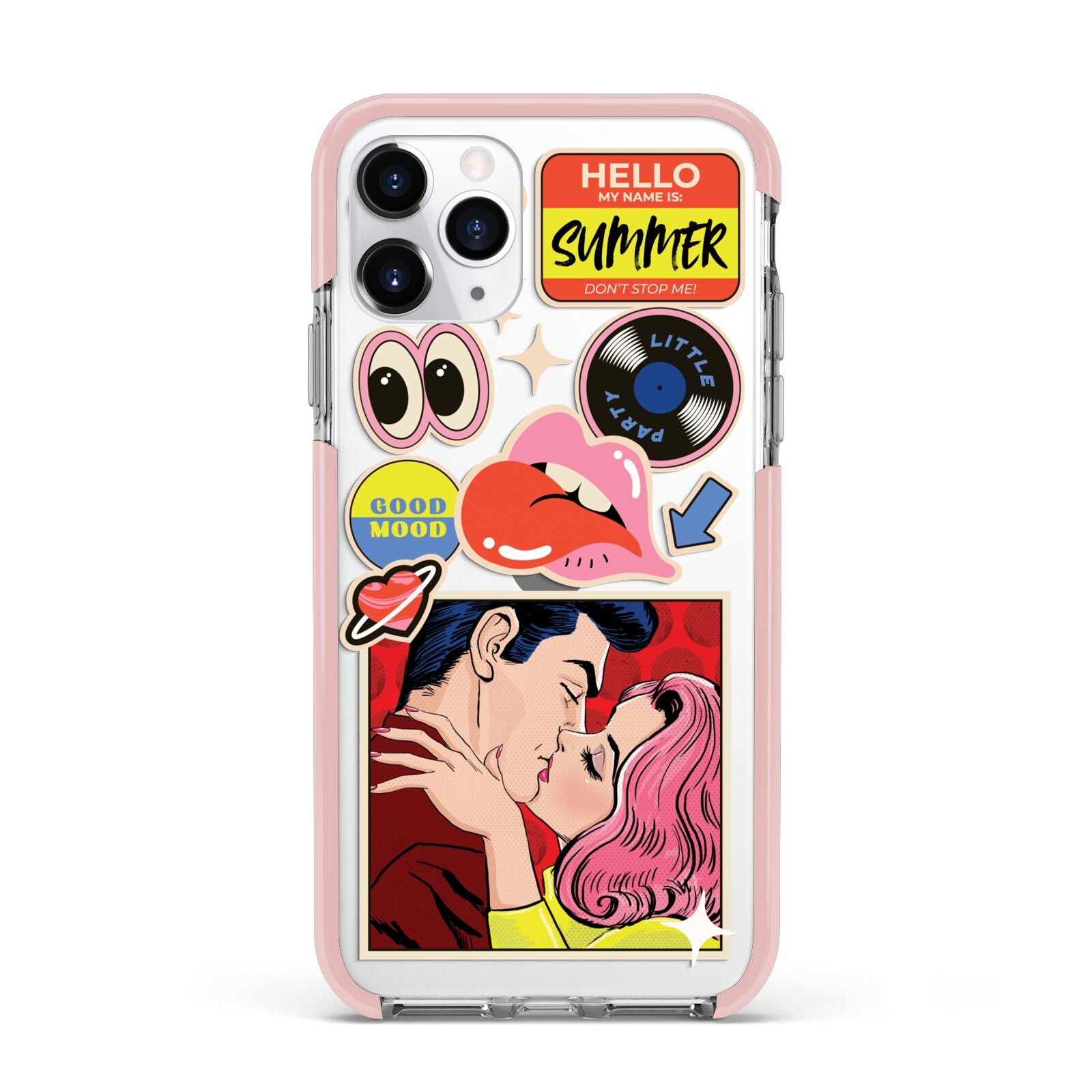 Comic Sticker Apple iPhone 11 Pro in Silver with Pink Impact Case