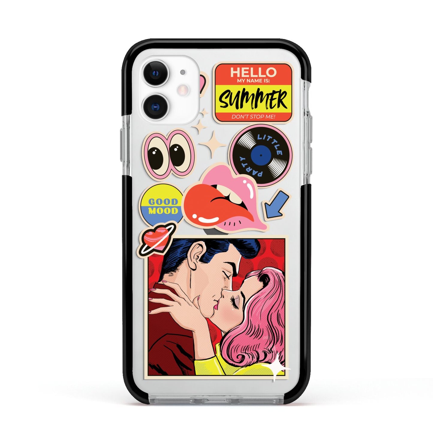 Comic Sticker Apple iPhone 11 in White with Black Impact Case