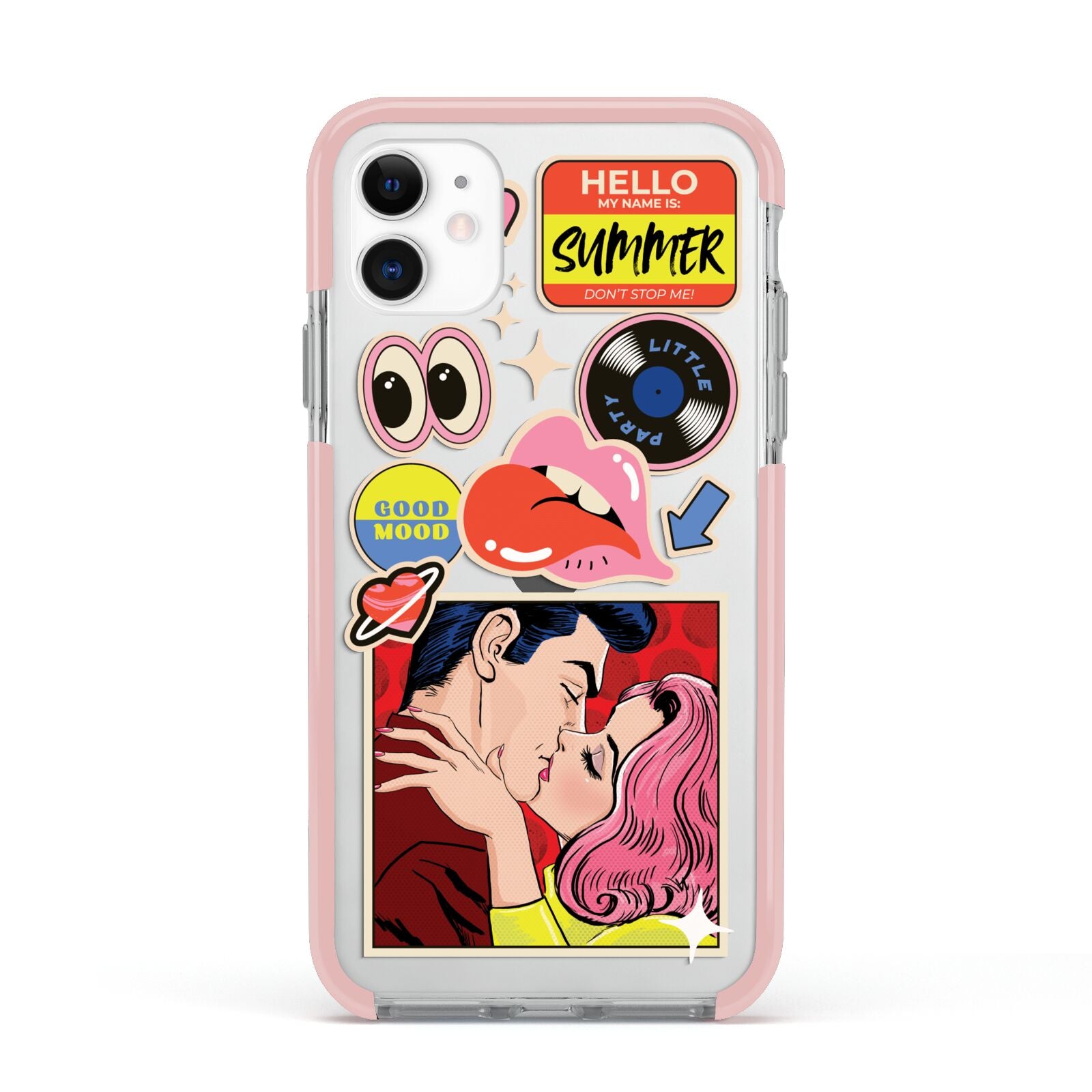 Comic Sticker Apple iPhone 11 in White with Pink Impact Case