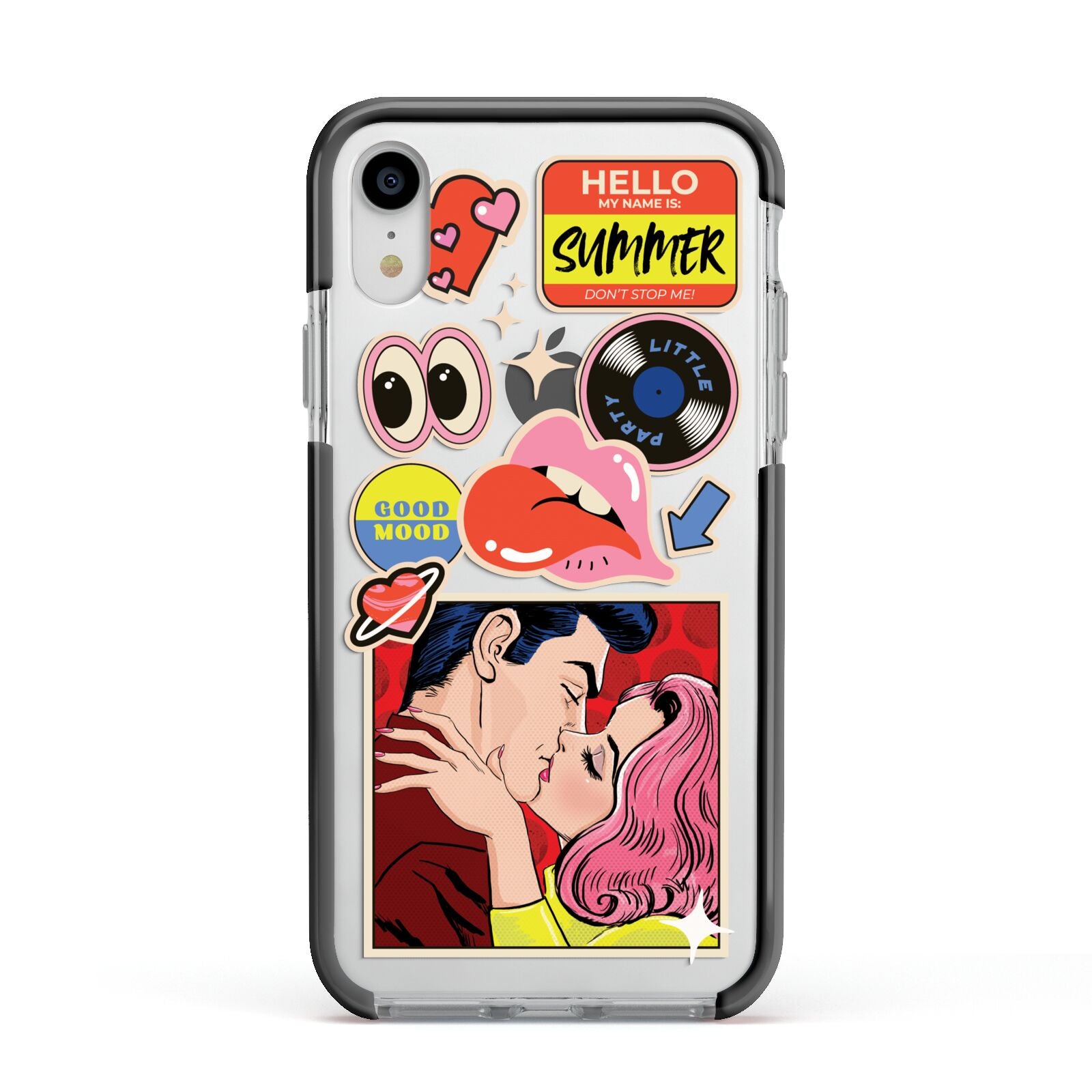 Comic Sticker Apple iPhone XR Impact Case Black Edge on Silver Phone