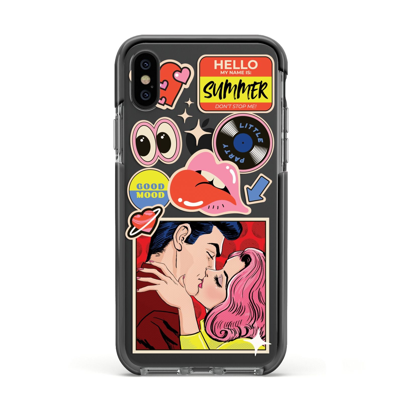 Comic Sticker Apple iPhone Xs Impact Case Black Edge on Black Phone