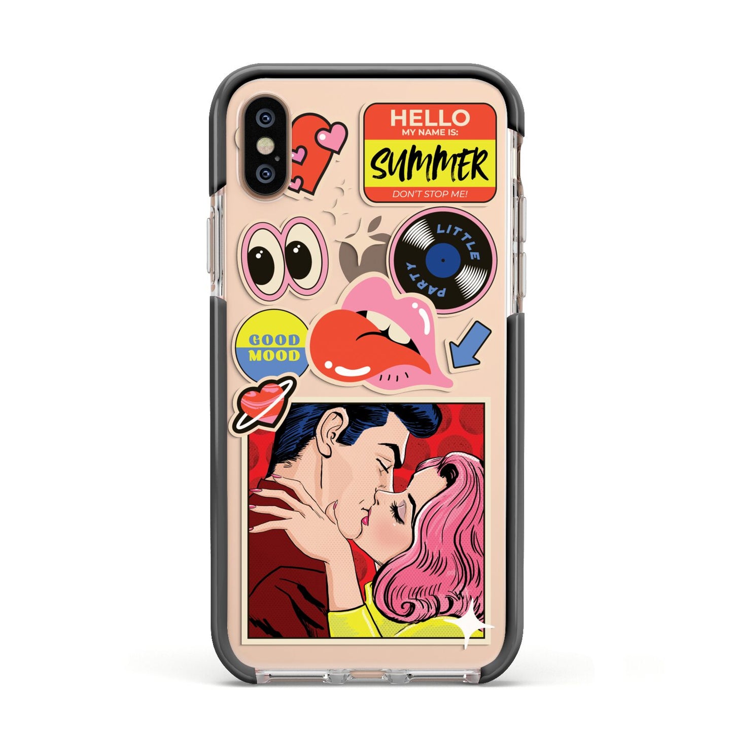 Comic Sticker Apple iPhone Xs Impact Case Black Edge on Gold Phone