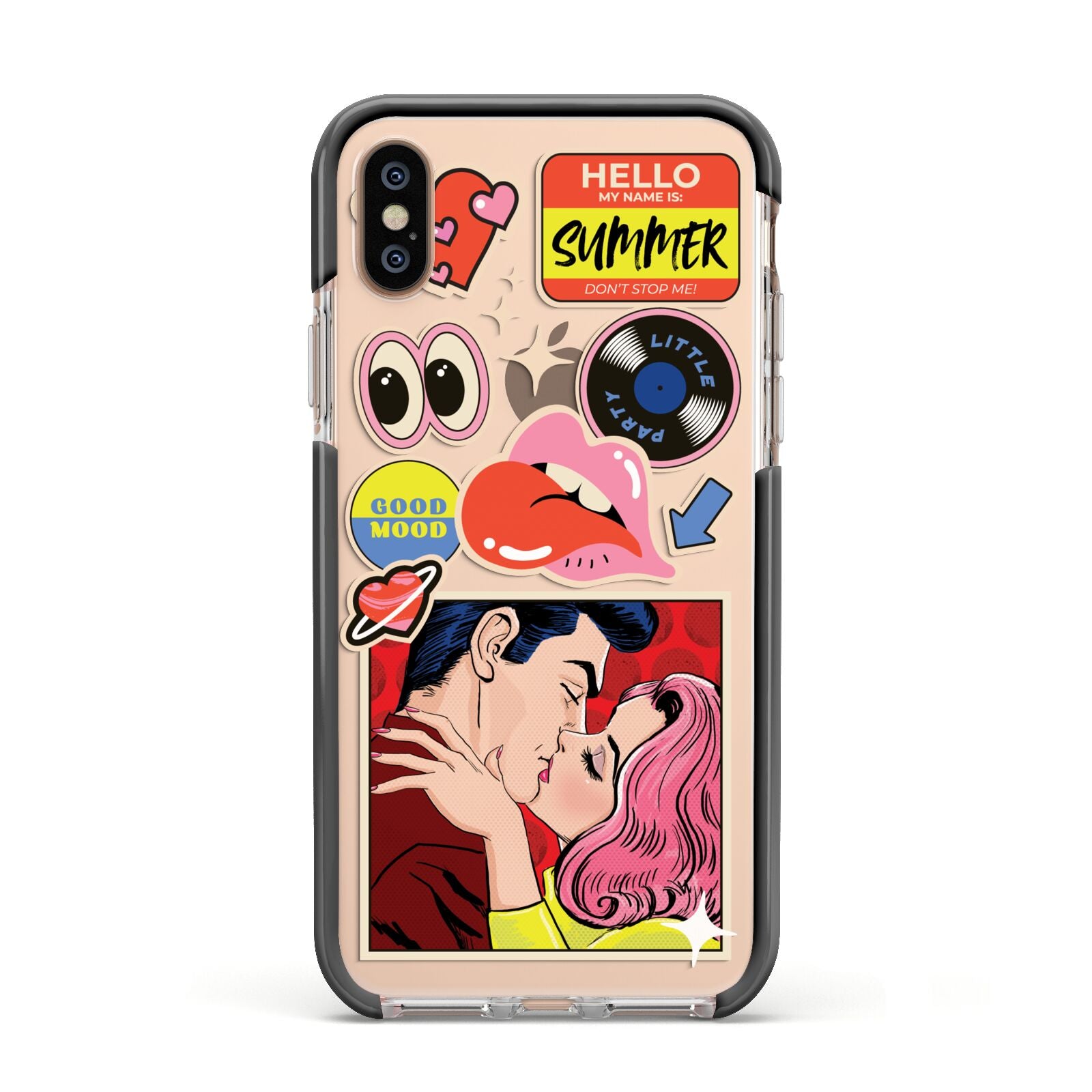 Comic Sticker Apple iPhone Xs Impact Case Black Edge on Gold Phone