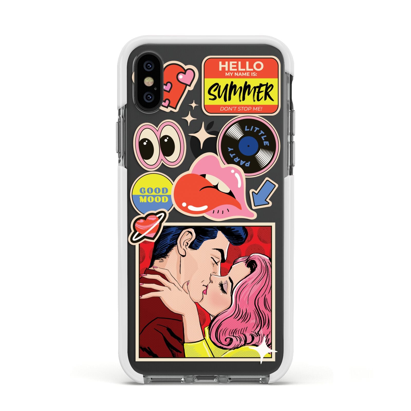 Comic Sticker Apple iPhone Xs Impact Case White Edge on Black Phone