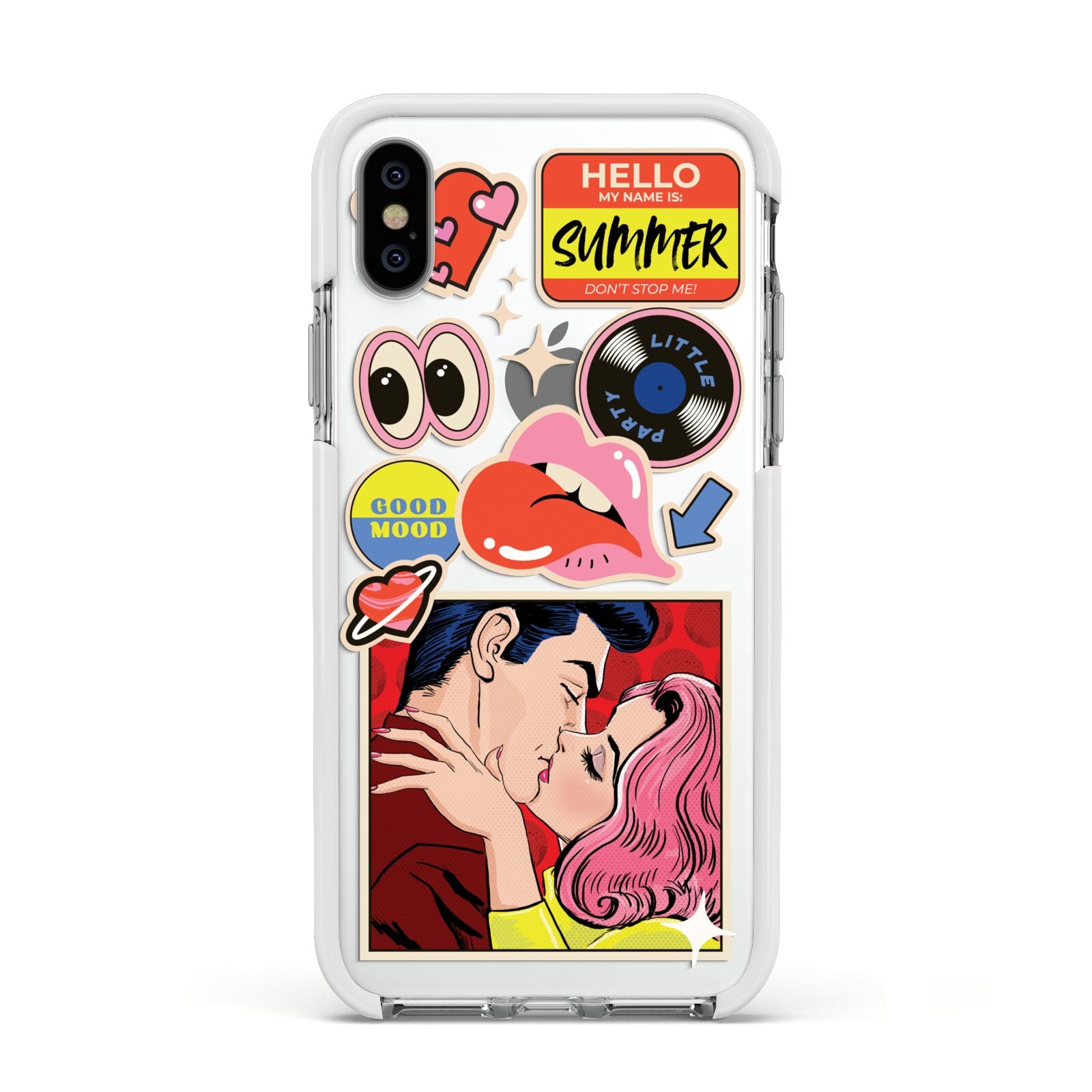 Comic Sticker Apple iPhone Xs Impact Case White Edge on Silver Phone