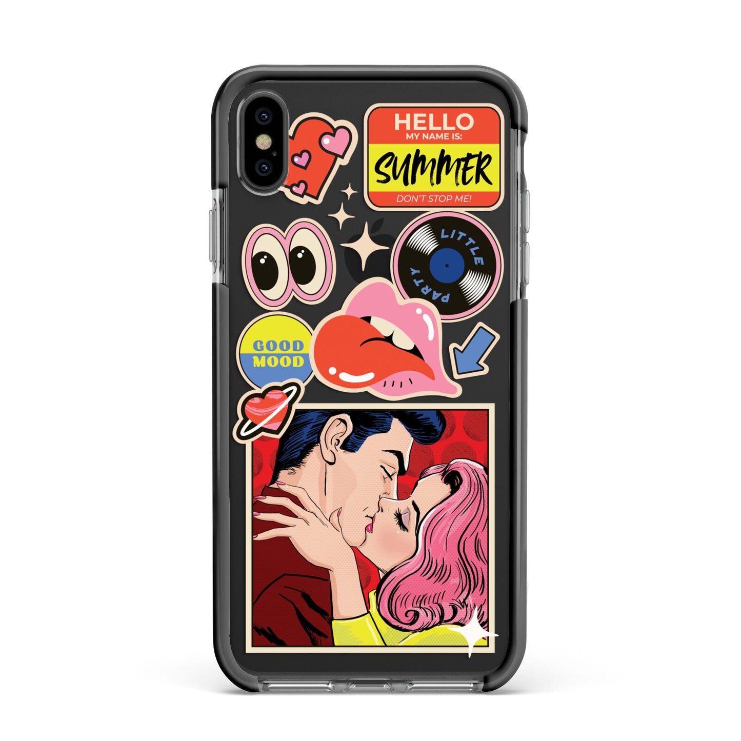 Comic Sticker Apple iPhone Xs Max Impact Case Black Edge on Black Phone