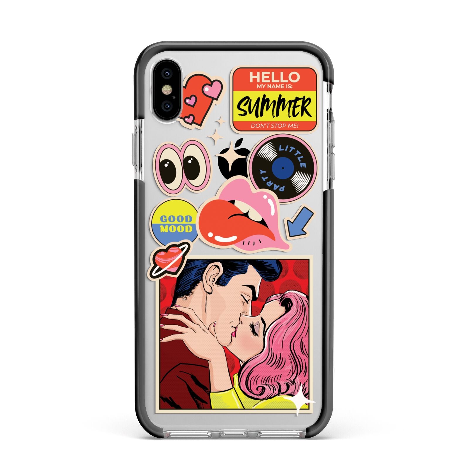 Comic Sticker Apple iPhone Xs Max Impact Case Black Edge on Silver Phone