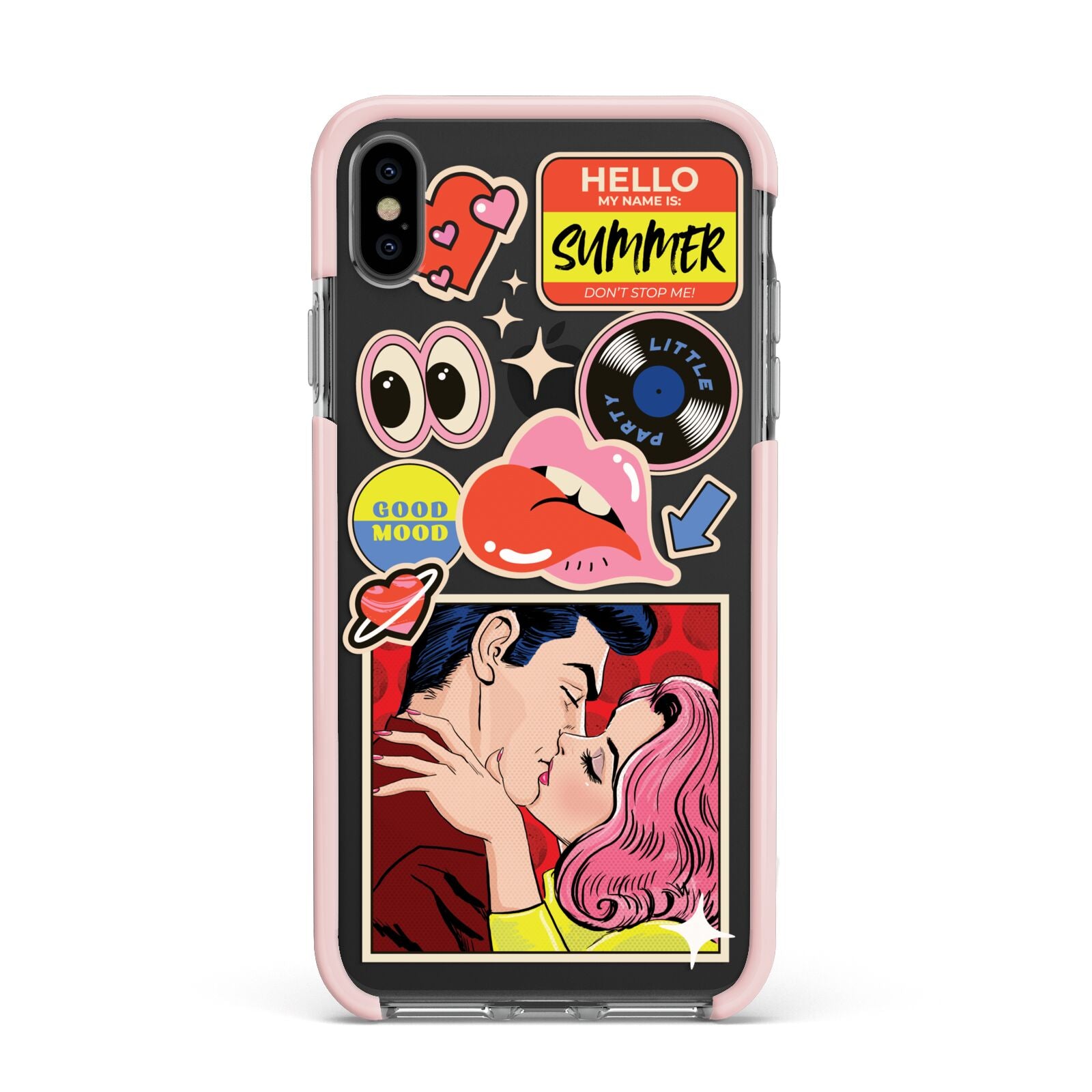 Comic Sticker Apple iPhone Xs Max Impact Case Pink Edge on Black Phone