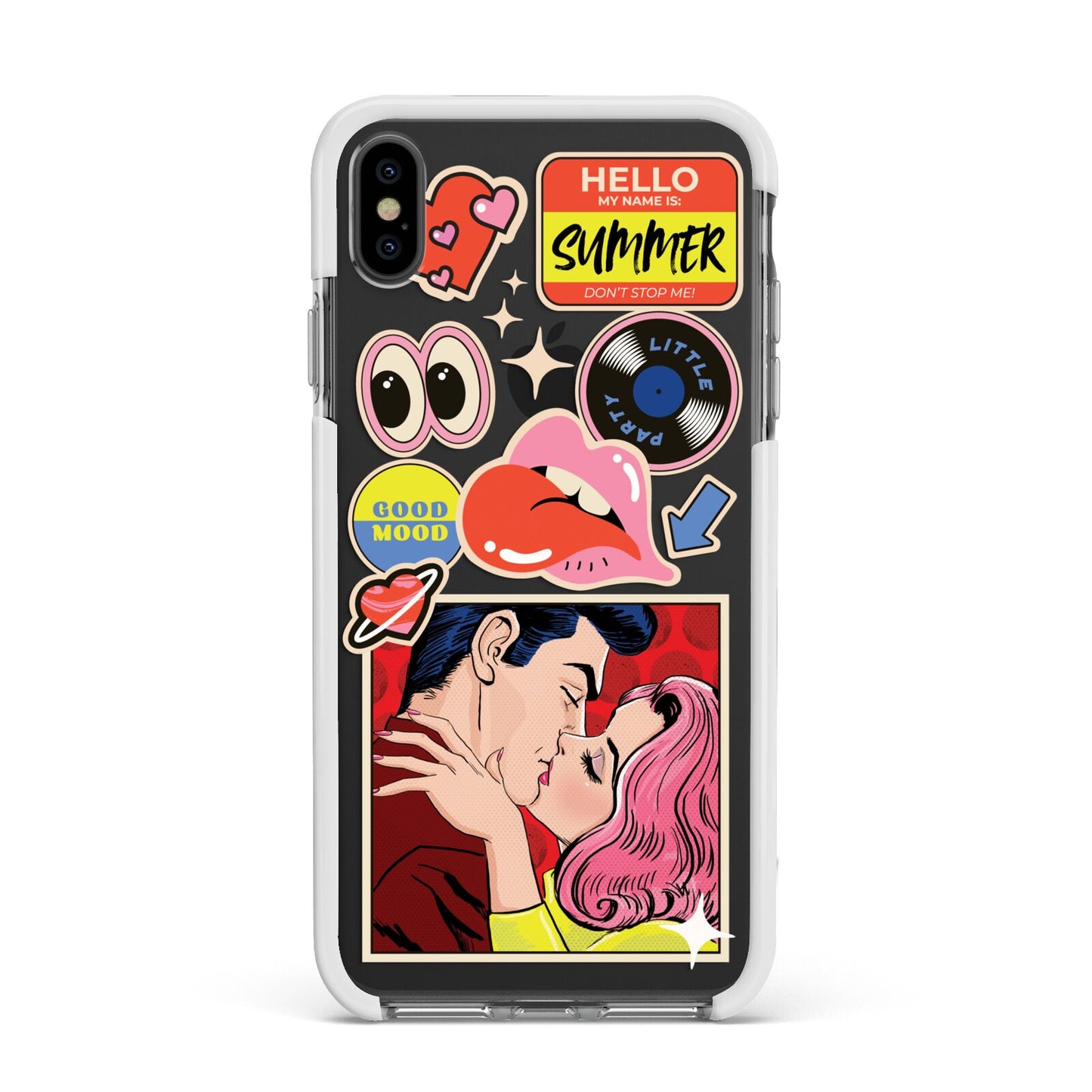 Comic Sticker Apple iPhone Xs Max Impact Case White Edge on Black Phone