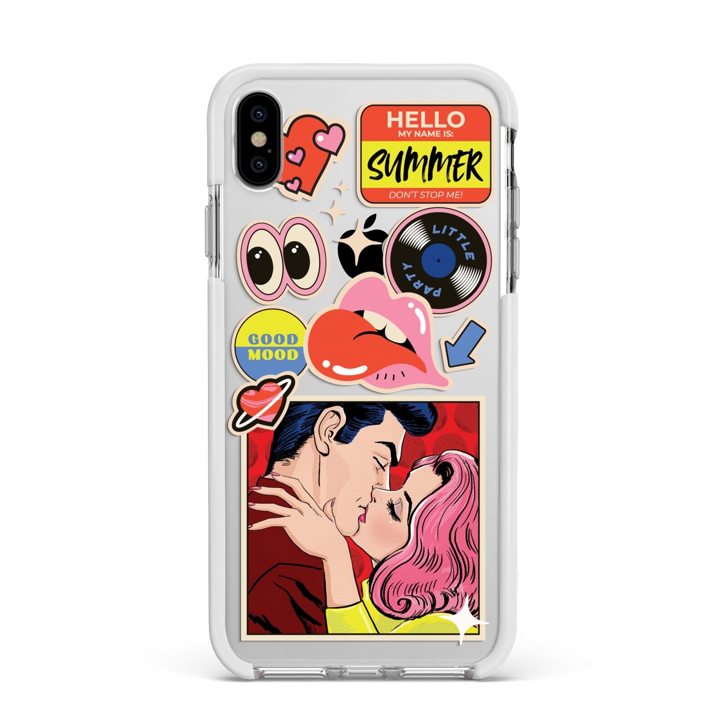 Comic Sticker Apple iPhone Xs Max Impact Case White Edge on Silver Phone