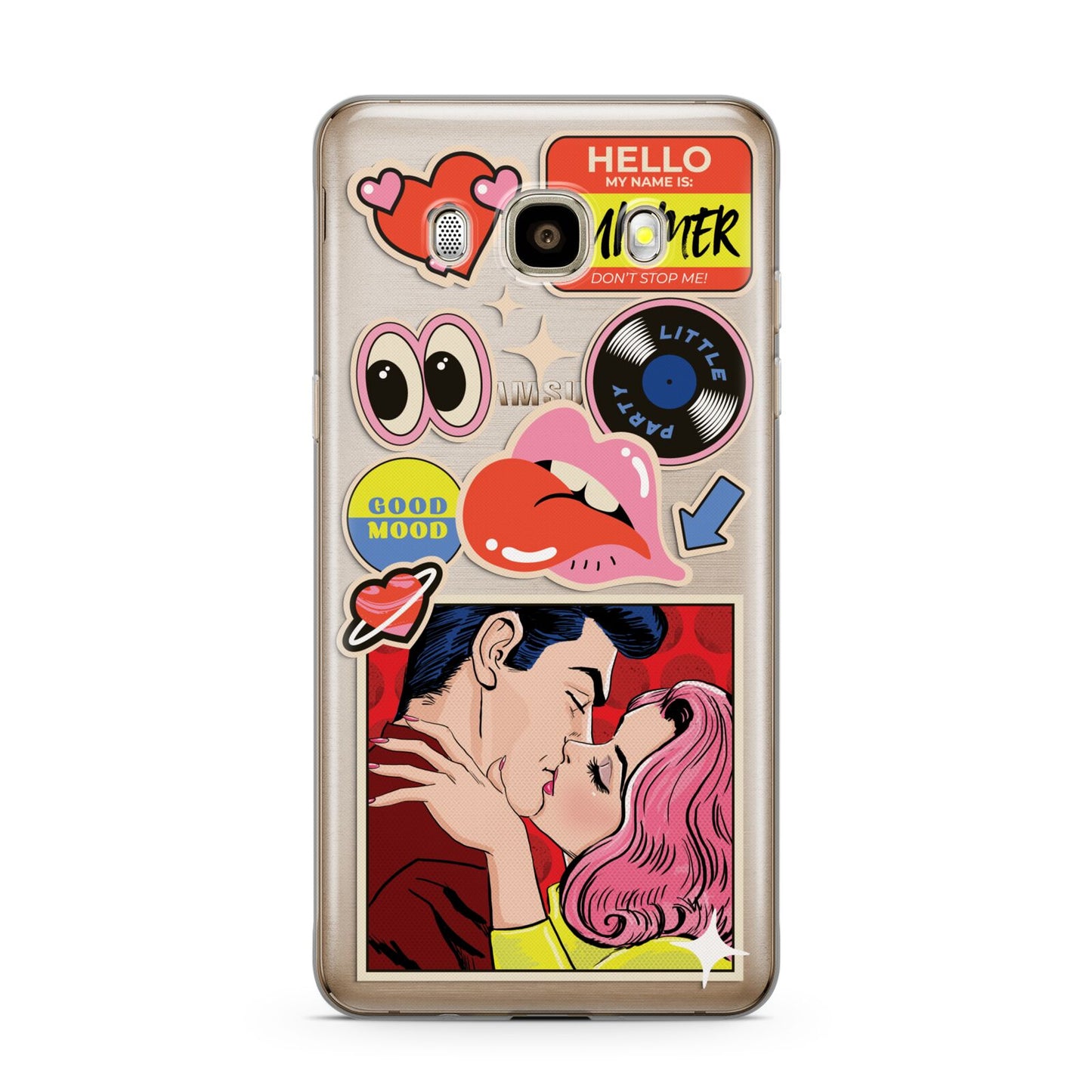 Comic Sticker Samsung Galaxy J7 2016 Case on gold phone