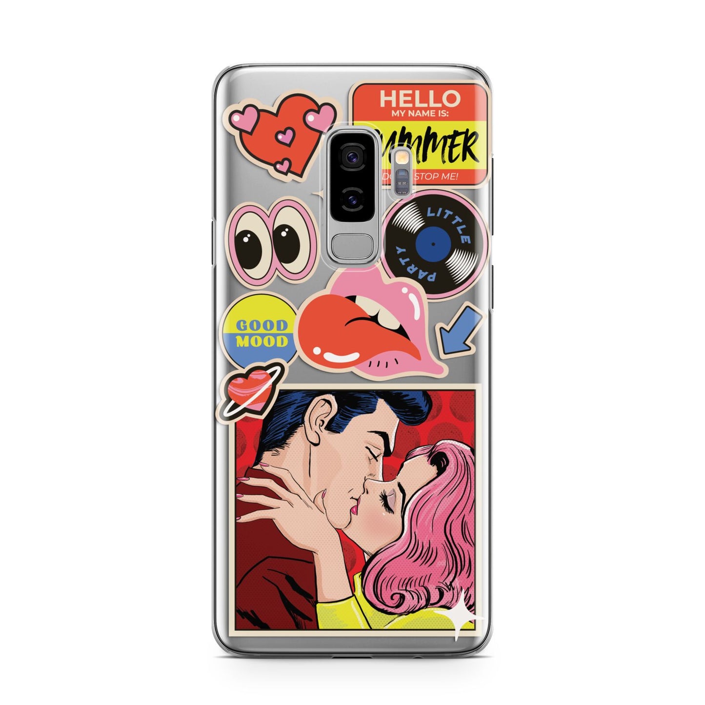 Comic Sticker Samsung Galaxy S9 Plus Case on Silver phone