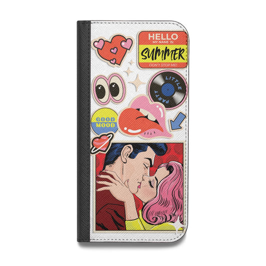 Comic Sticker Vegan Leather Flip iPhone Case