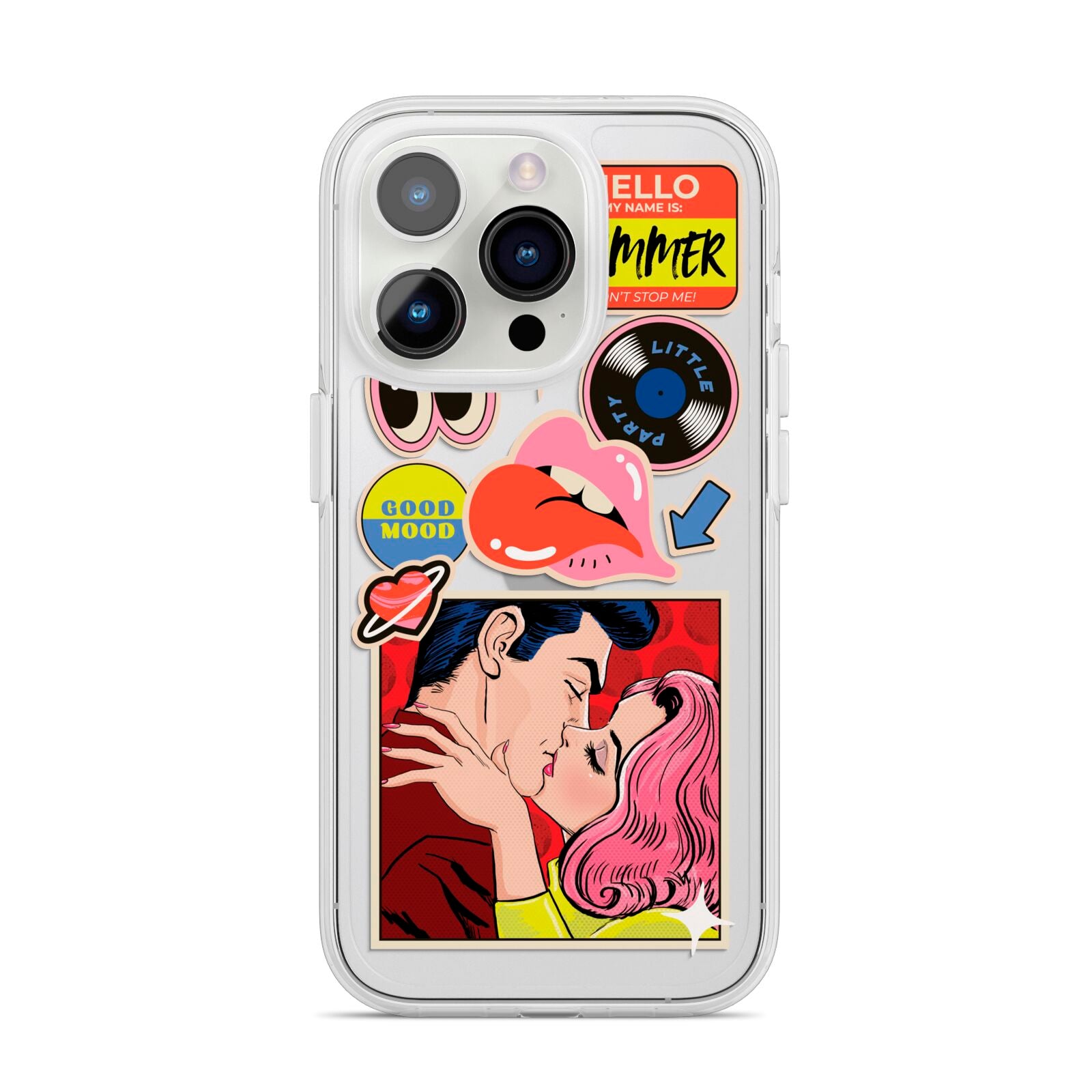 Comic Sticker iPhone 14 Pro Clear Tough Case Silver