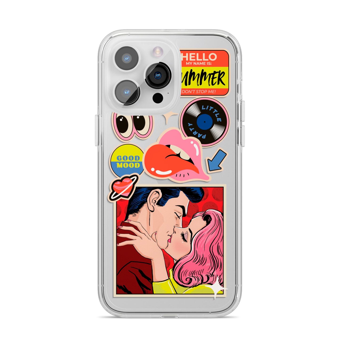 Comic Sticker iPhone 14 Pro Max Clear Tough Case Silver