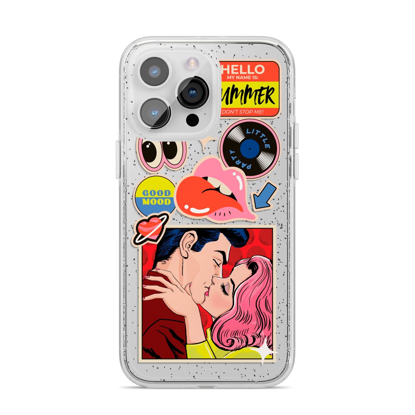 Comic Sticker iPhone 14 Pro Max Glitter Tough Case Silver