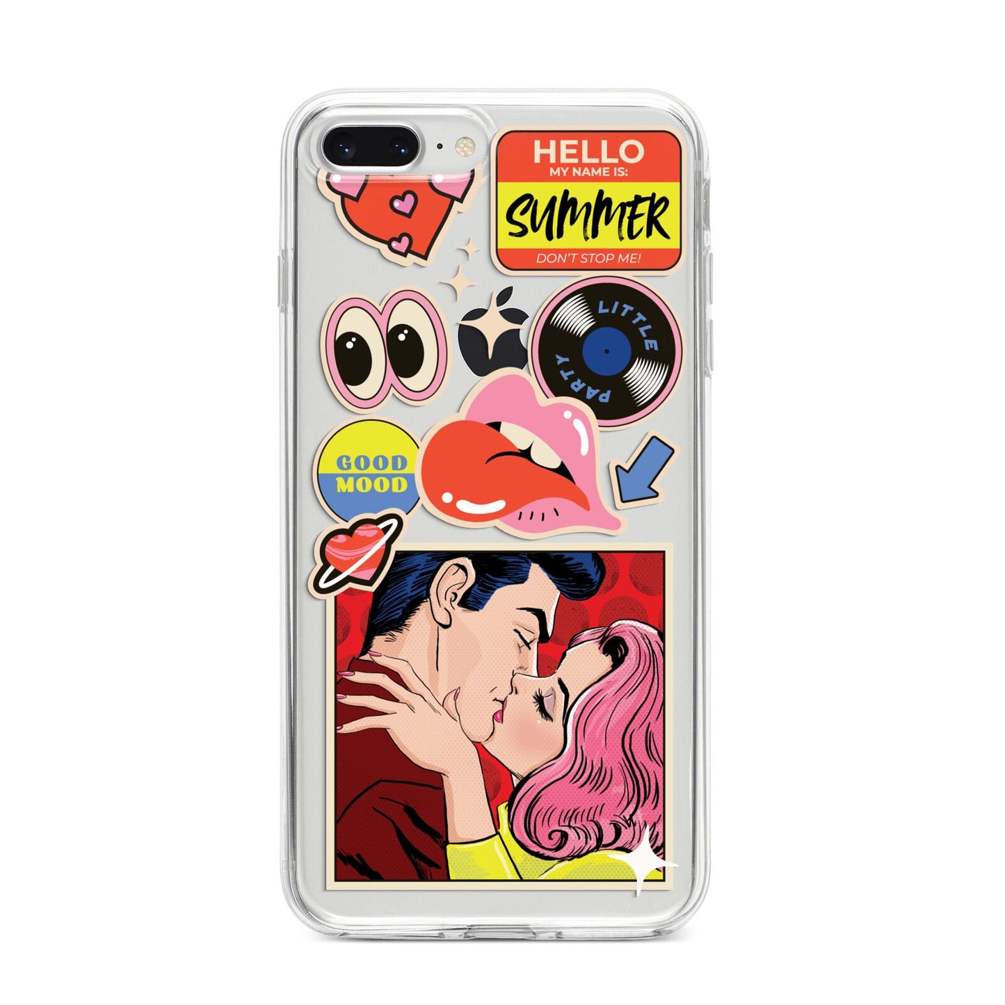 Comic Sticker iPhone 8 Plus Bumper Case on Silver iPhone