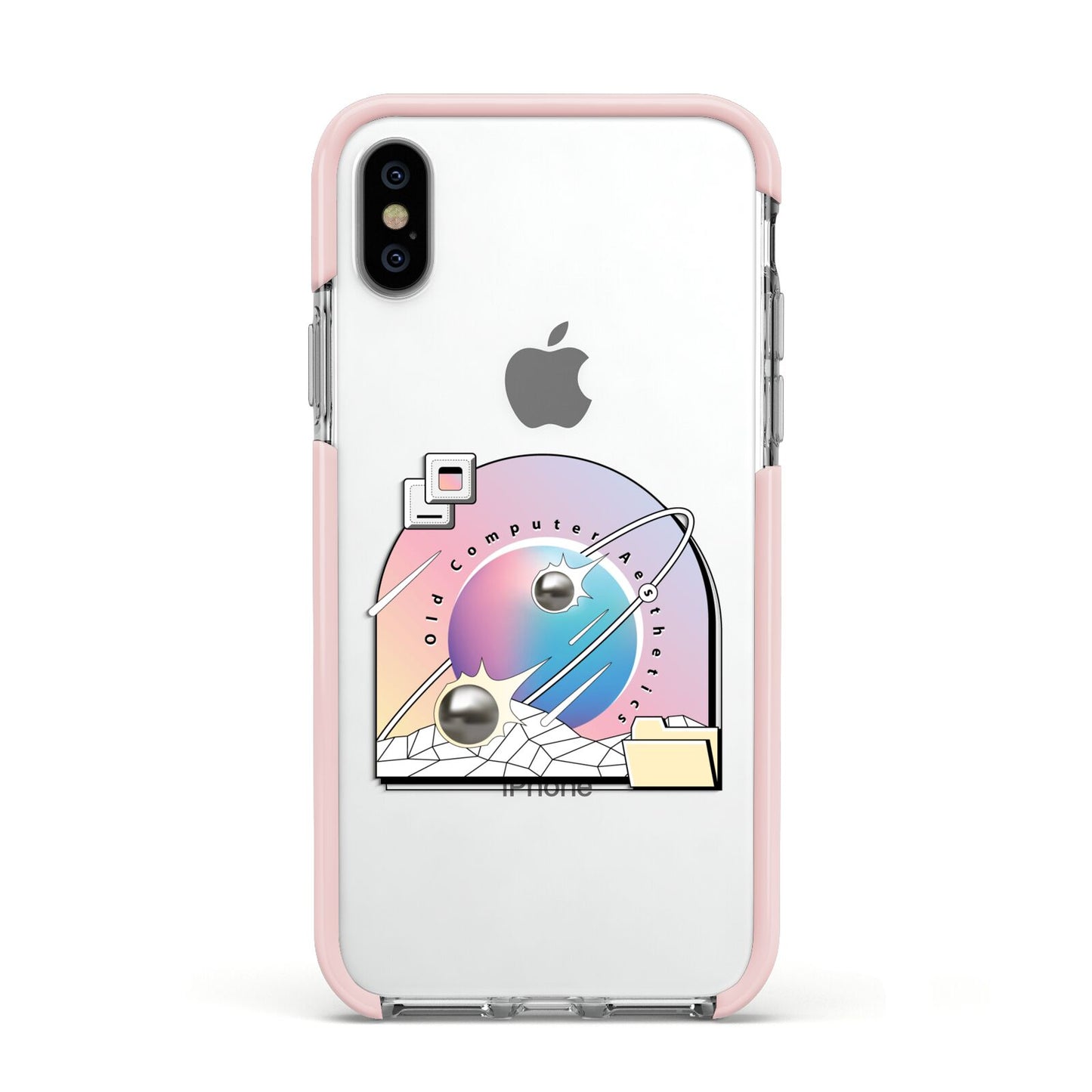 Computer Aesthetics Apple iPhone Xs Impact Case Pink Edge on Silver Phone