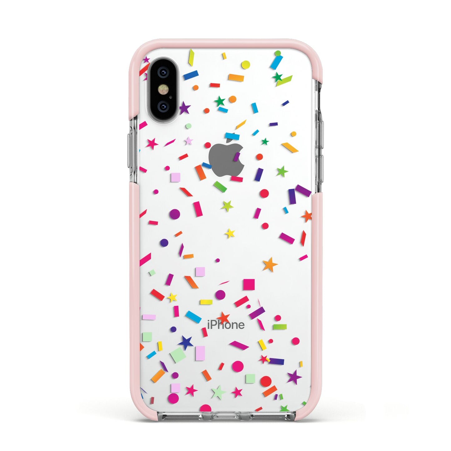 Confetti Apple iPhone Xs Impact Case Pink Edge on Silver Phone