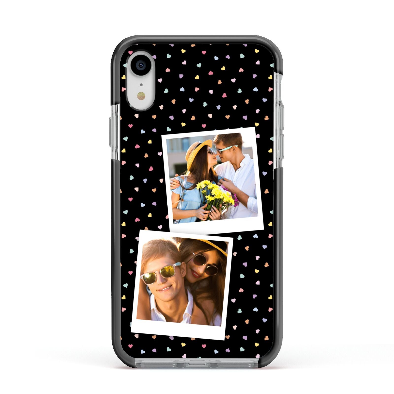 Confetti Heart Photo Apple iPhone XR Impact Case Black Edge on Silver Phone