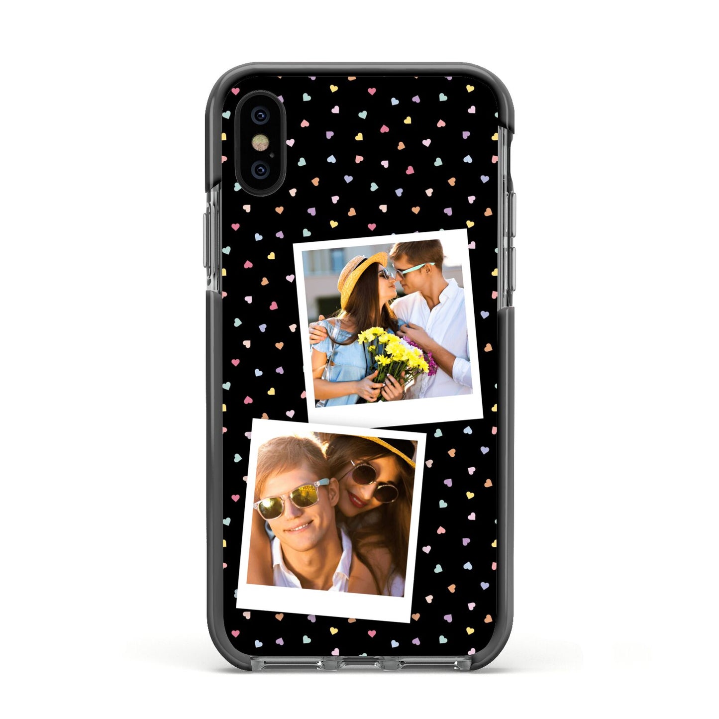 Confetti Heart Photo Apple iPhone Xs Impact Case Black Edge on Black Phone