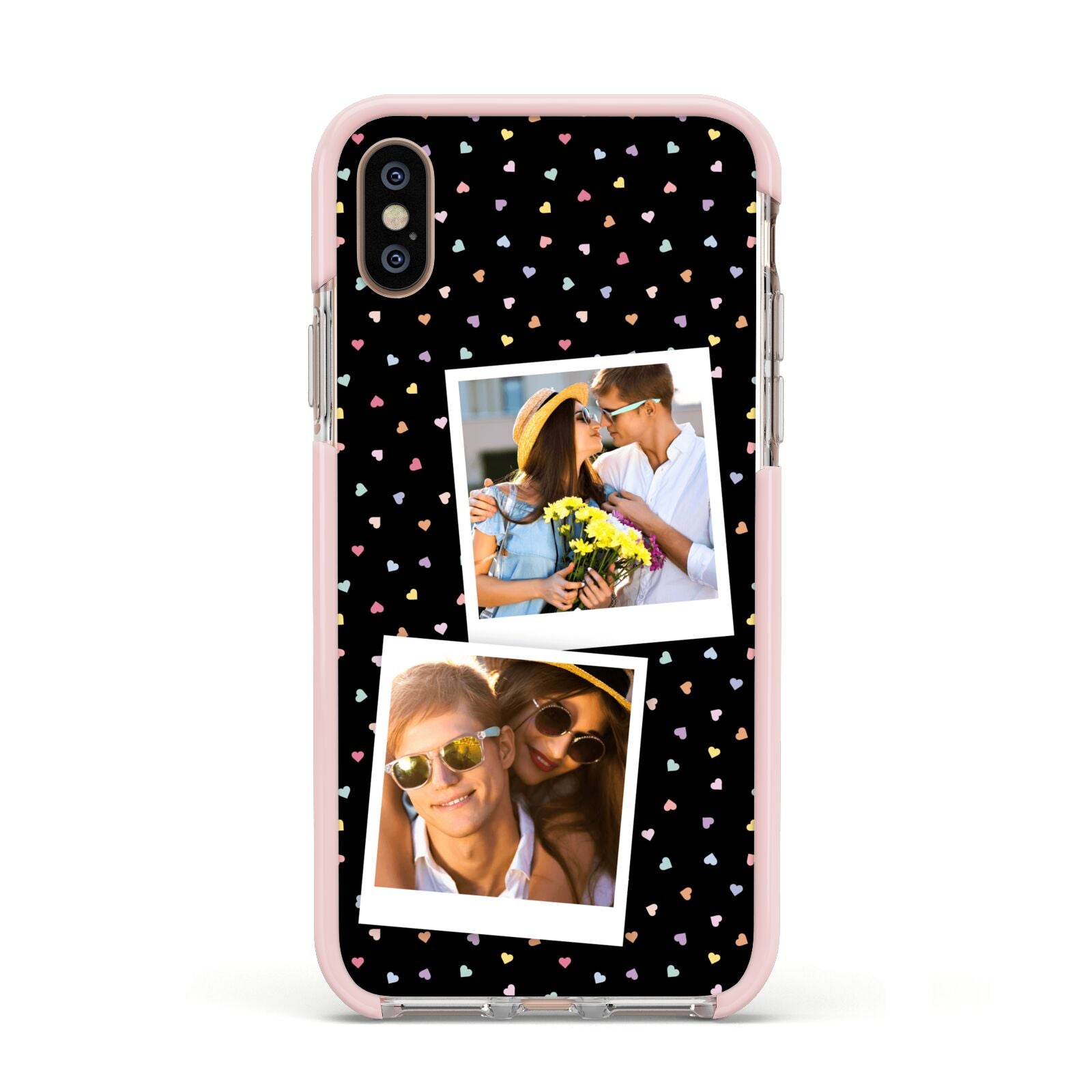 Confetti Heart Photo Apple iPhone Xs Impact Case Pink Edge on Gold Phone