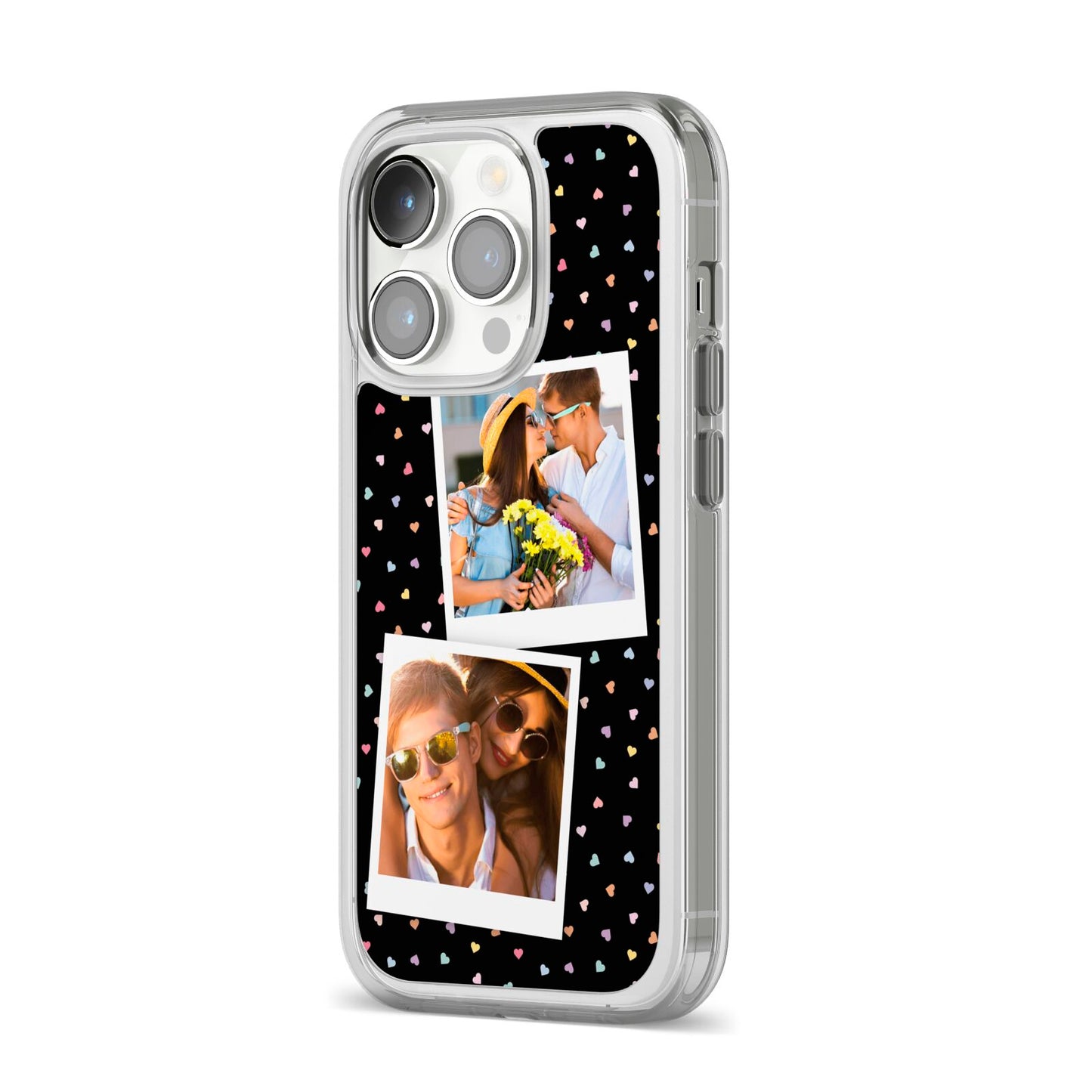 Confetti Heart Photo iPhone 14 Pro Clear Tough Case Silver Angled Image