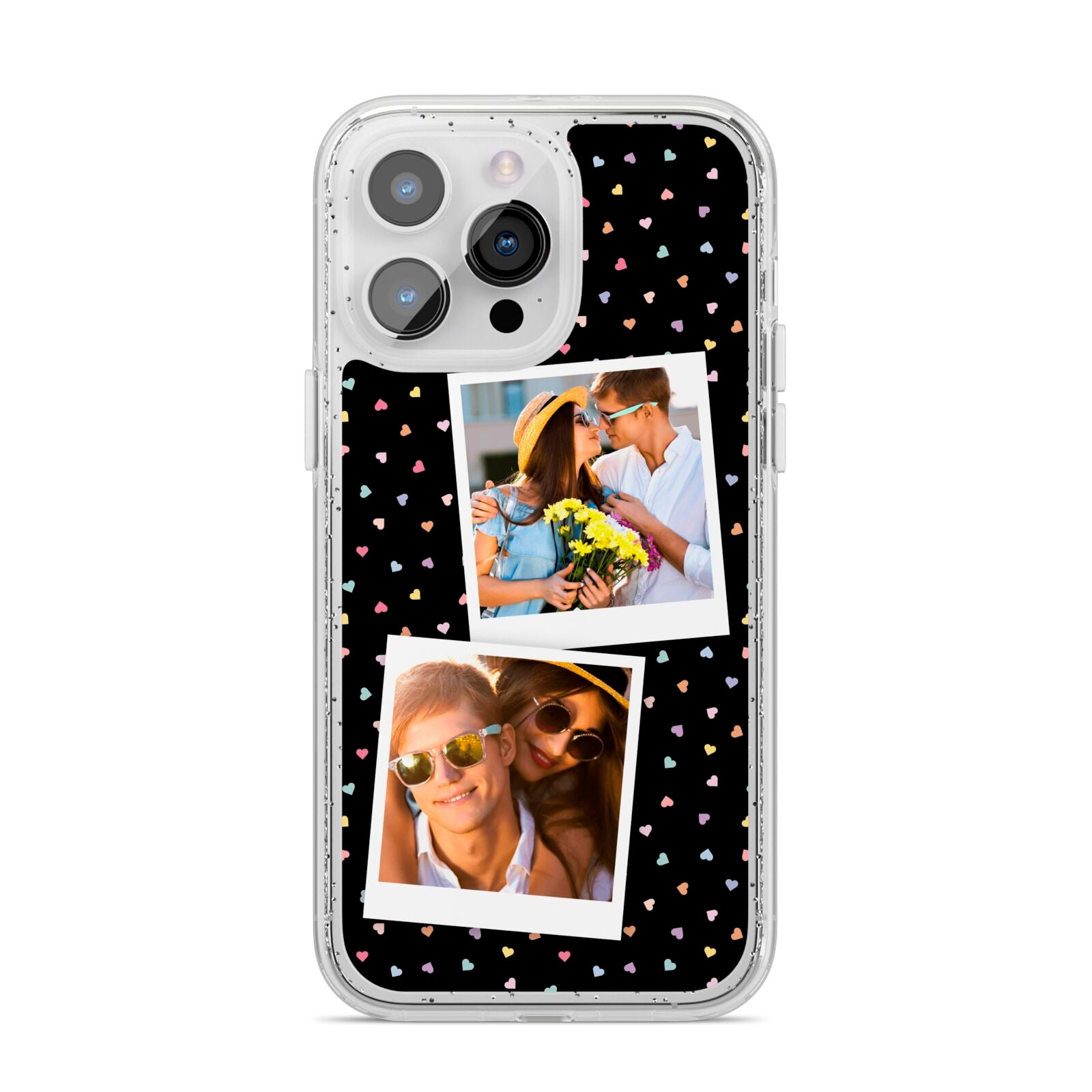 Confetti Heart Photo iPhone 14 Pro Max Glitter Tough Case Silver