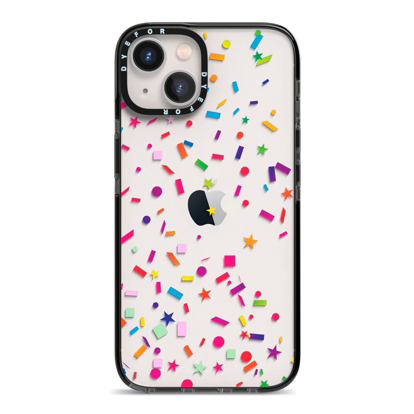 Confetti iPhone 13 Black Impact Case on Silver phone