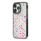 Confetti iPhone 13 Pro Black Impact Case Side Angle on Silver phone