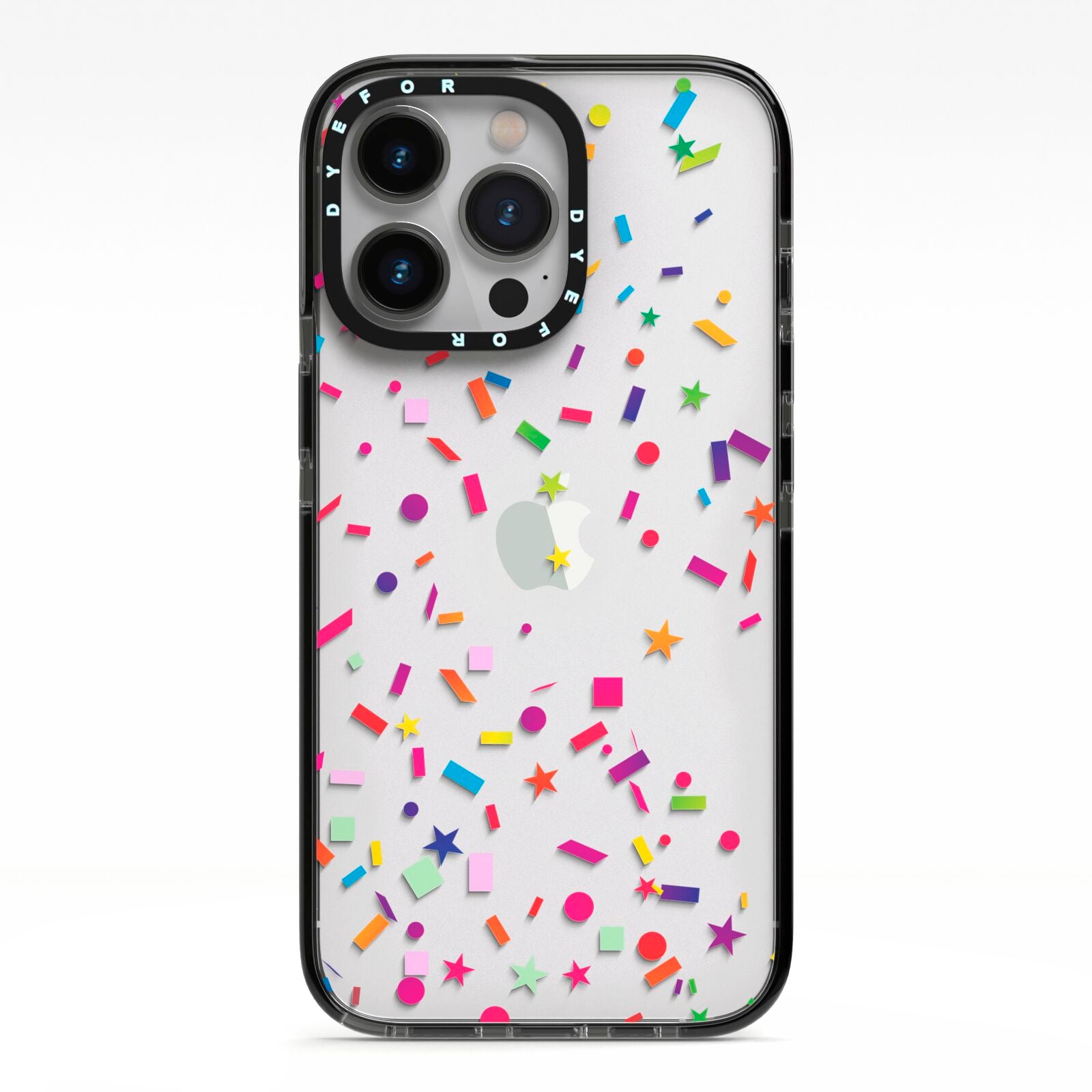 Confetti iPhone 13 Pro Black Impact Case on Silver phone